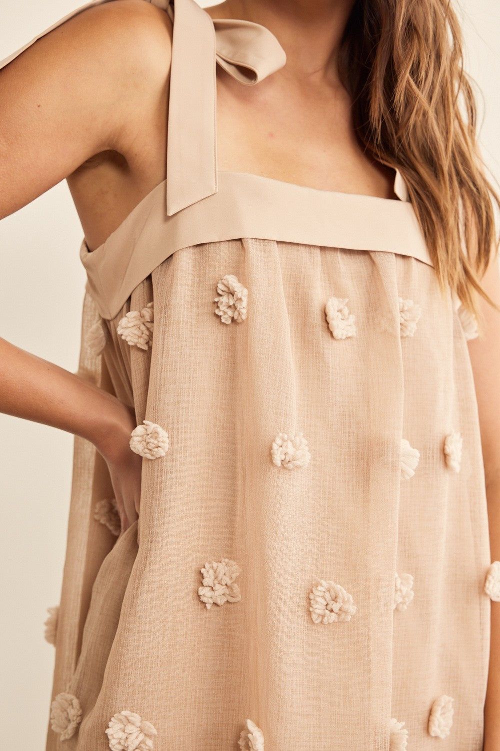 Mocha Blossom Floral Embroidery Shoulder Tie Dress sold by Pinkblush product image thumbnail 5