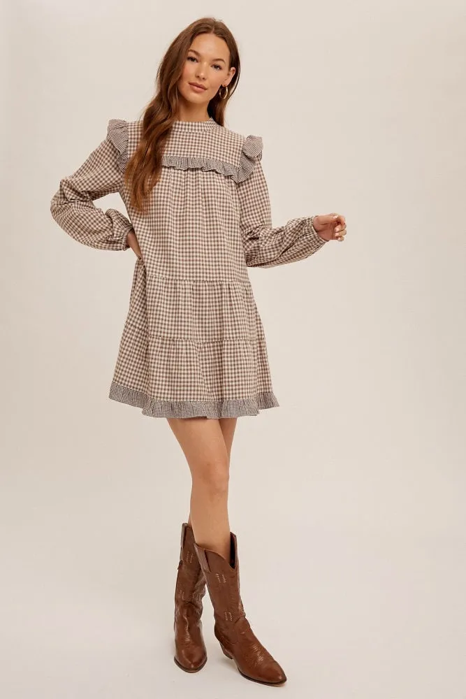 Taupe Ruffle Trim Tiered Skirt Mini Dress sold by Pinkblush product image thumbnail 2