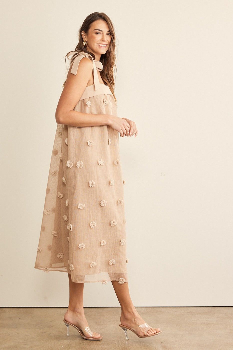Mocha Blossom Floral Embroidery Shoulder Tie Dress sold by Pinkblush product image thumbnail 2