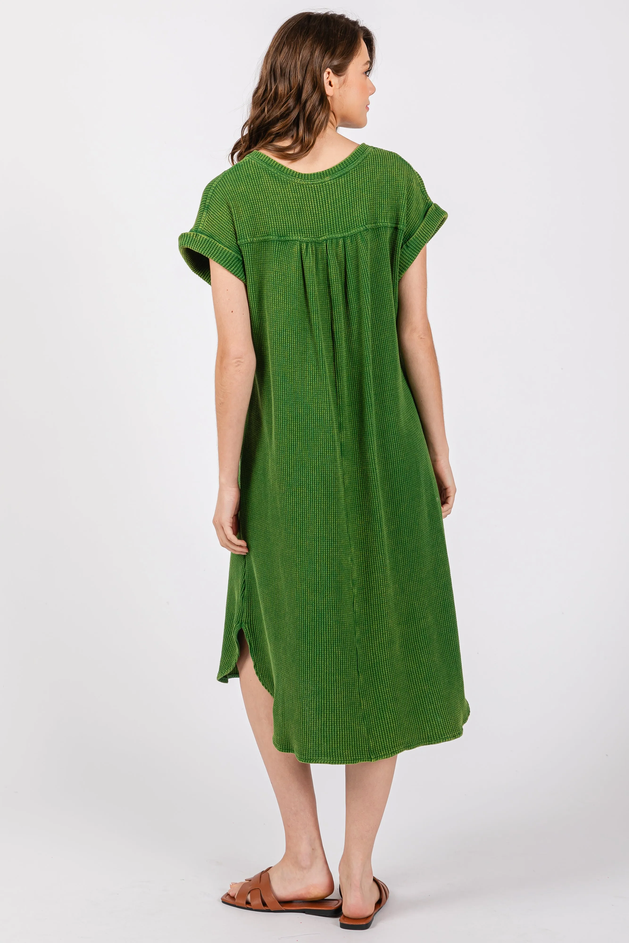 Green Waffle Knit Short Sleeve Dress sold by Pinkblush product image thumbnail 3