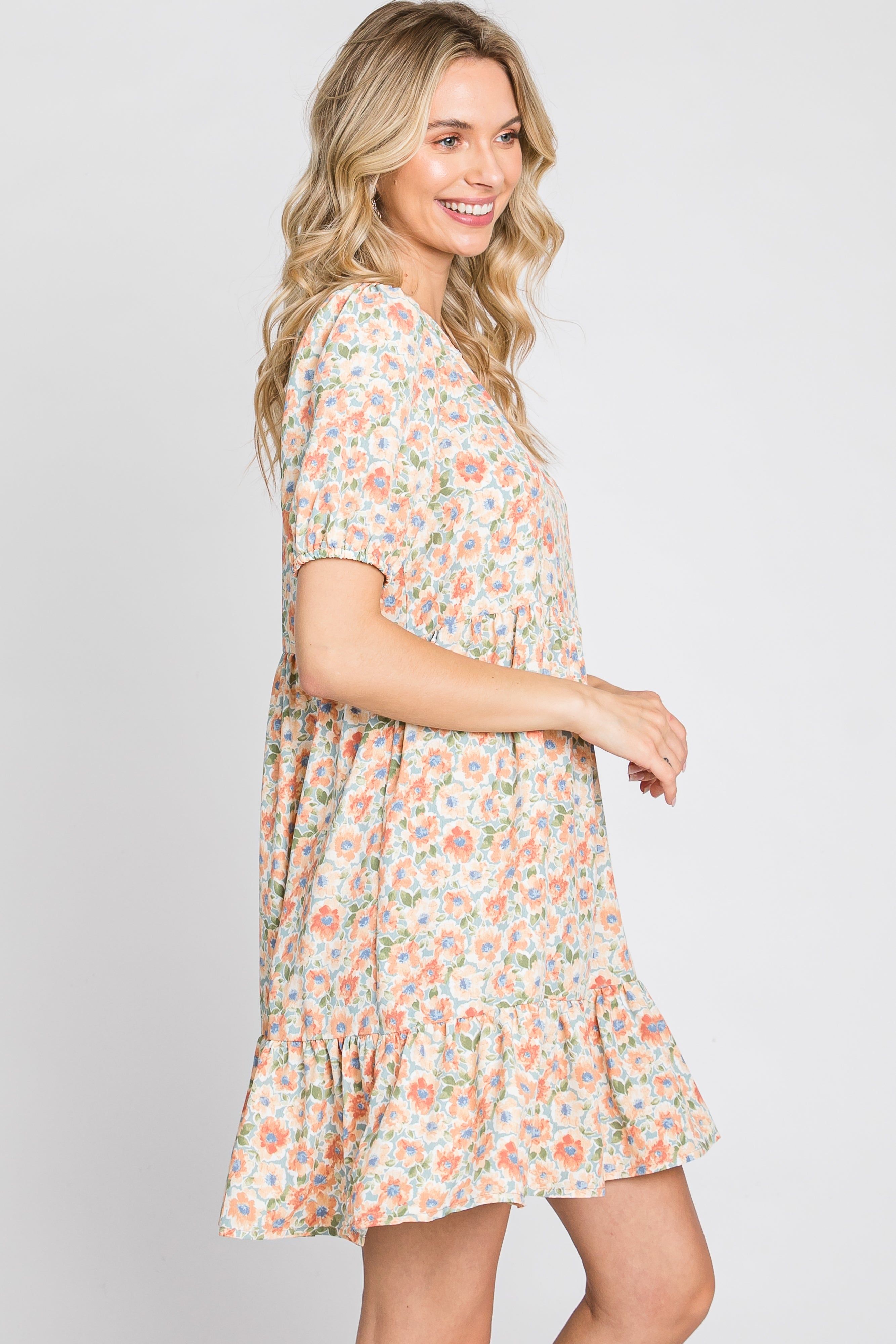 Sage Floral Short Sleeve Ruffle Hem Dress sold by Pinkblush product image thumbnail 5