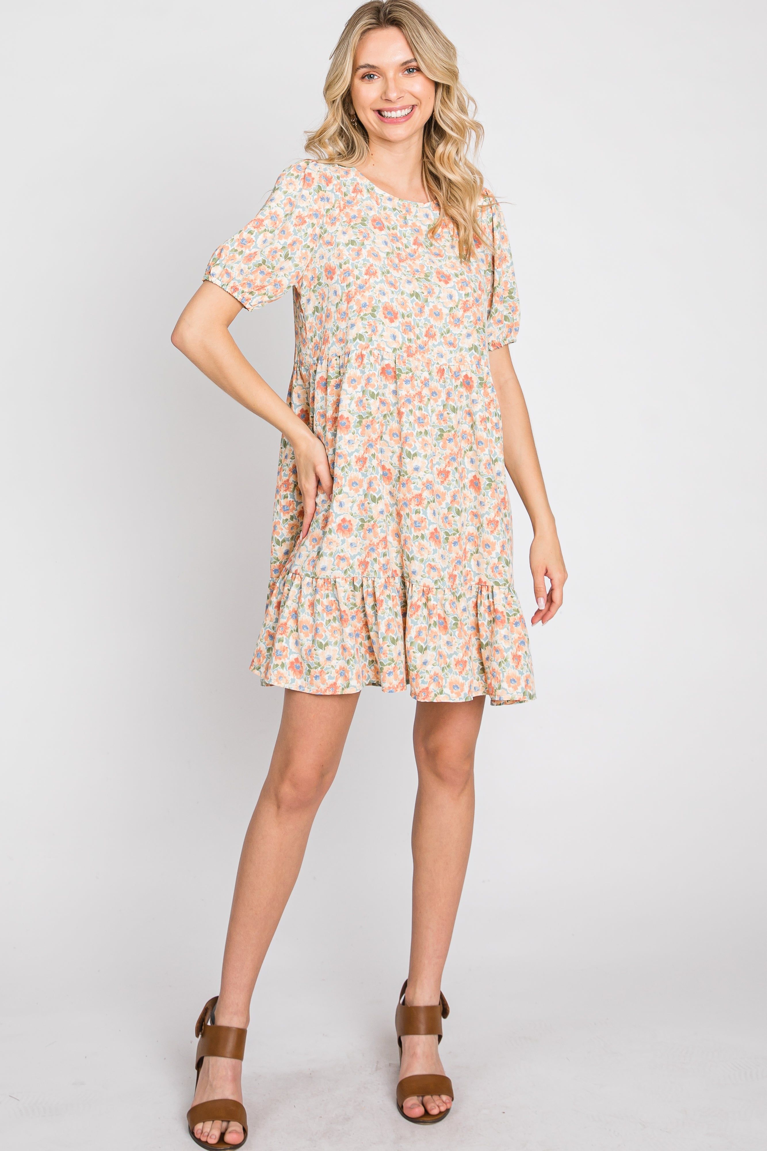 Sage Floral Short Sleeve Ruffle Hem Dress sold by Pinkblush product image thumbnail 2