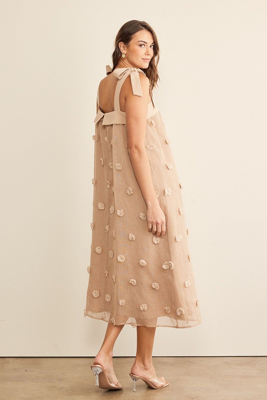 Mocha Blossom Floral Embroidery Shoulder Tie Dress sold by Pinkblush product image thumbnail 3