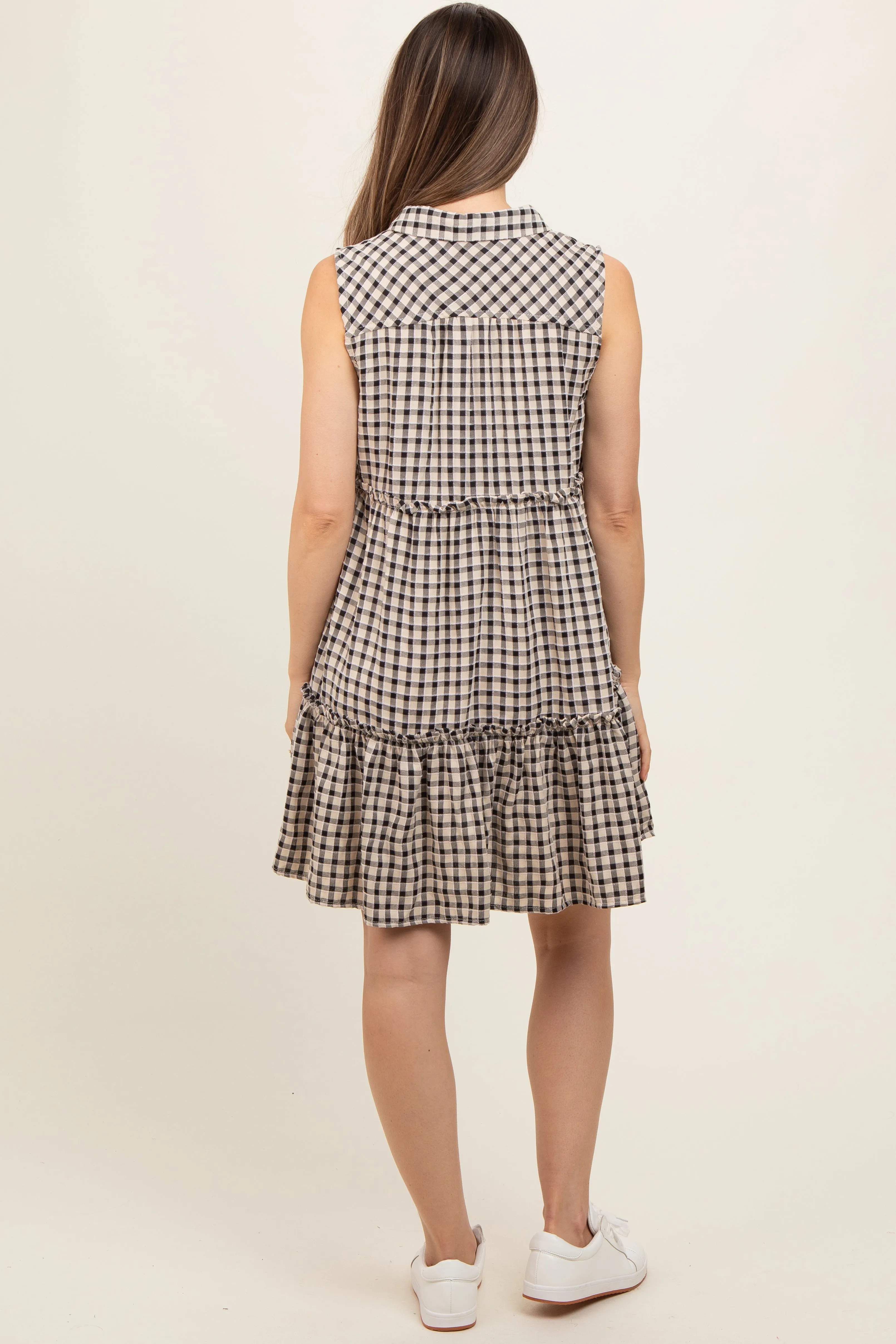 Black Gingham Button Front Collared Maternity Dress sold by Pinkblush product image thumbnail 4