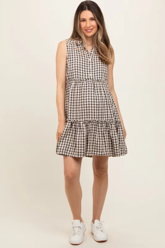 Black Gingham Button Front Collared Maternity Dress sold by Pinkblush