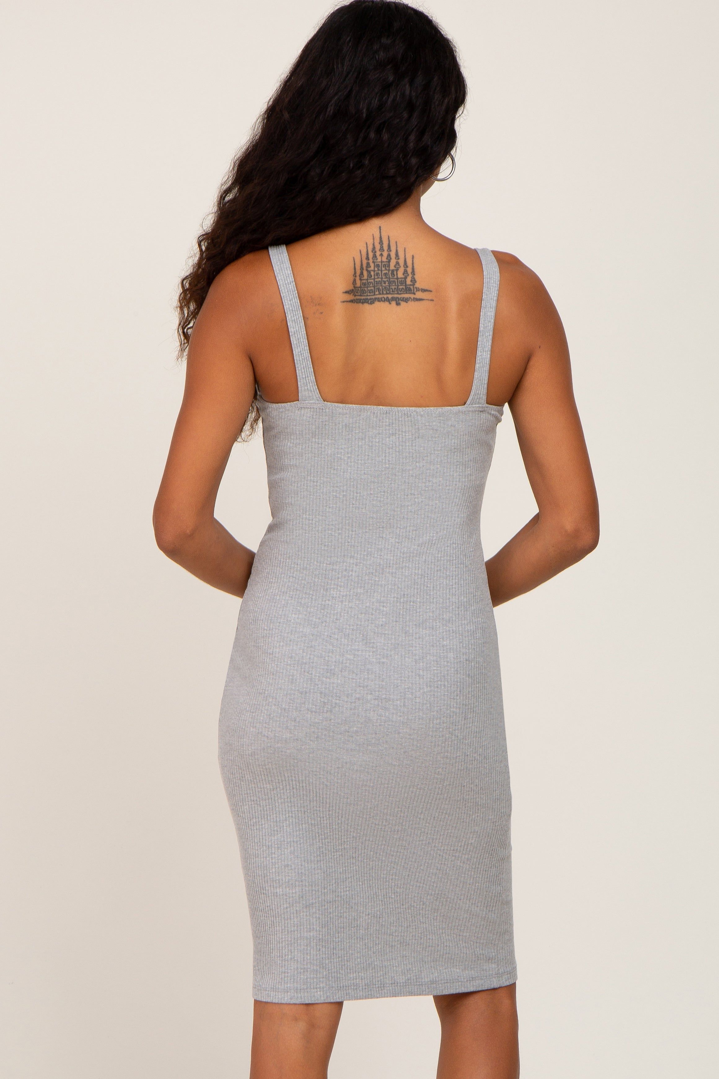 Grey Ribbed Sleeveless Button Front Dress sold by Pinkblush product image thumbnail 3