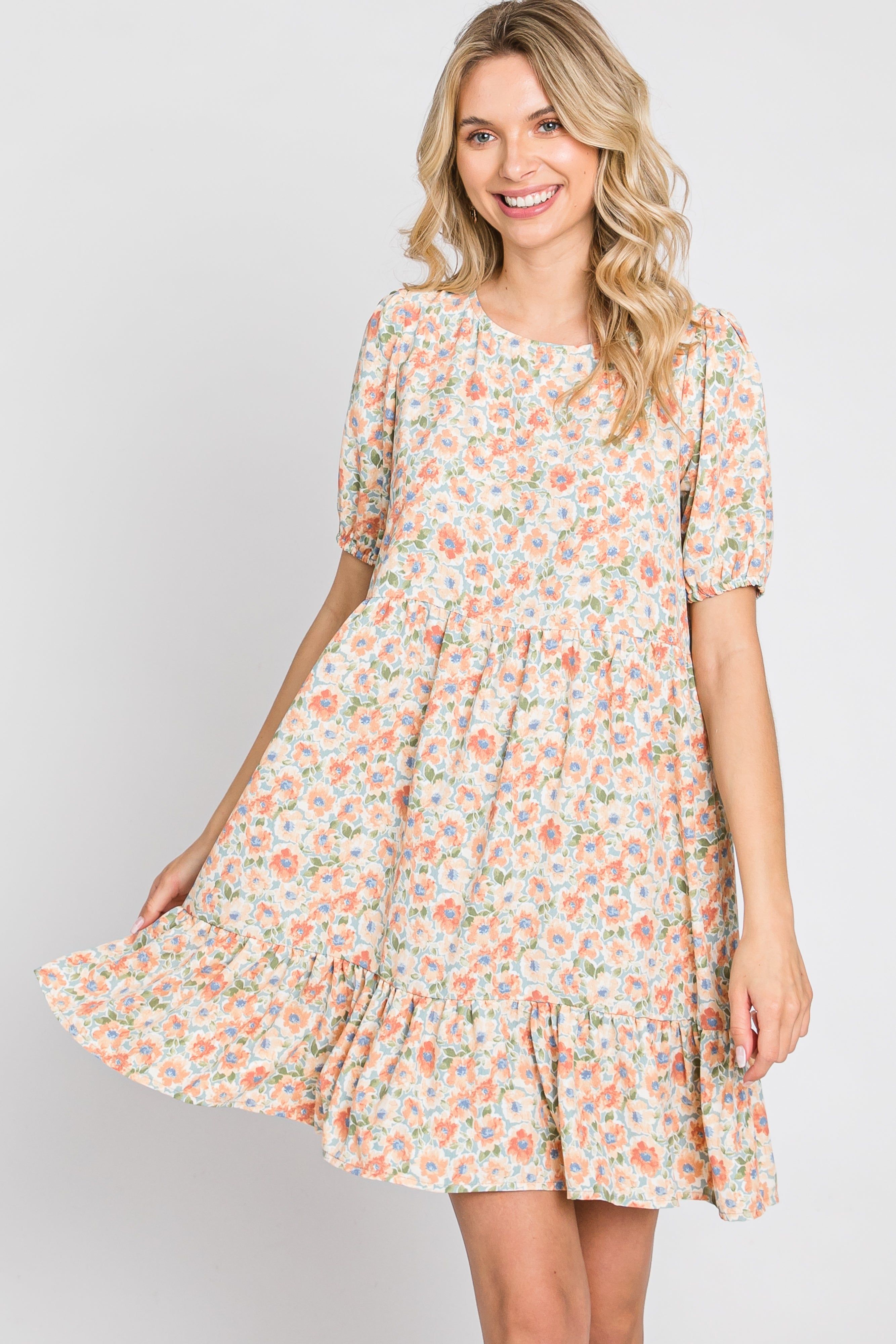 Sage Floral Short Sleeve Ruffle Hem Dress sold by Pinkblush product image thumbnail 3