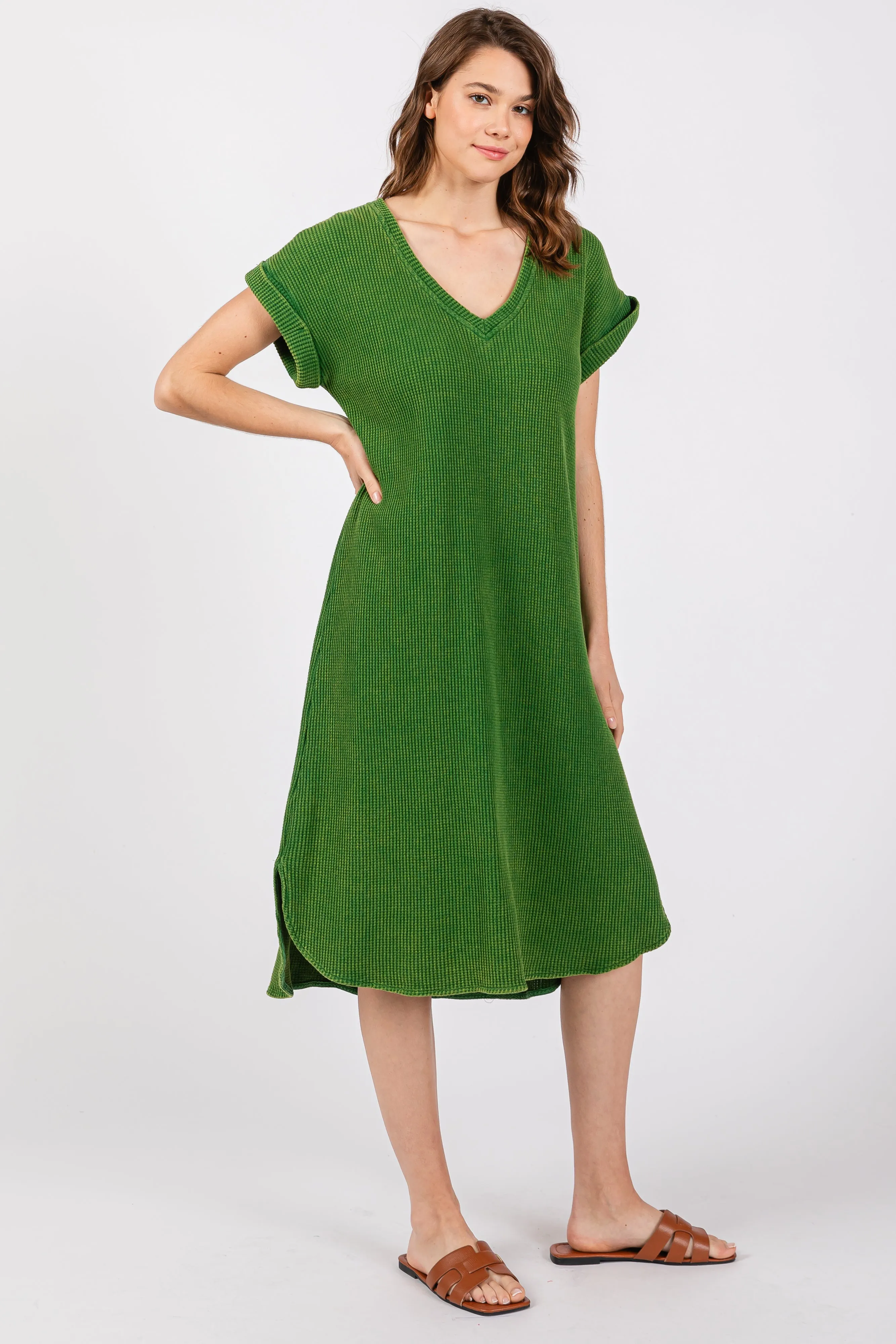 Green Waffle Knit Short Sleeve Dress sold by Pinkblush product image thumbnail 2