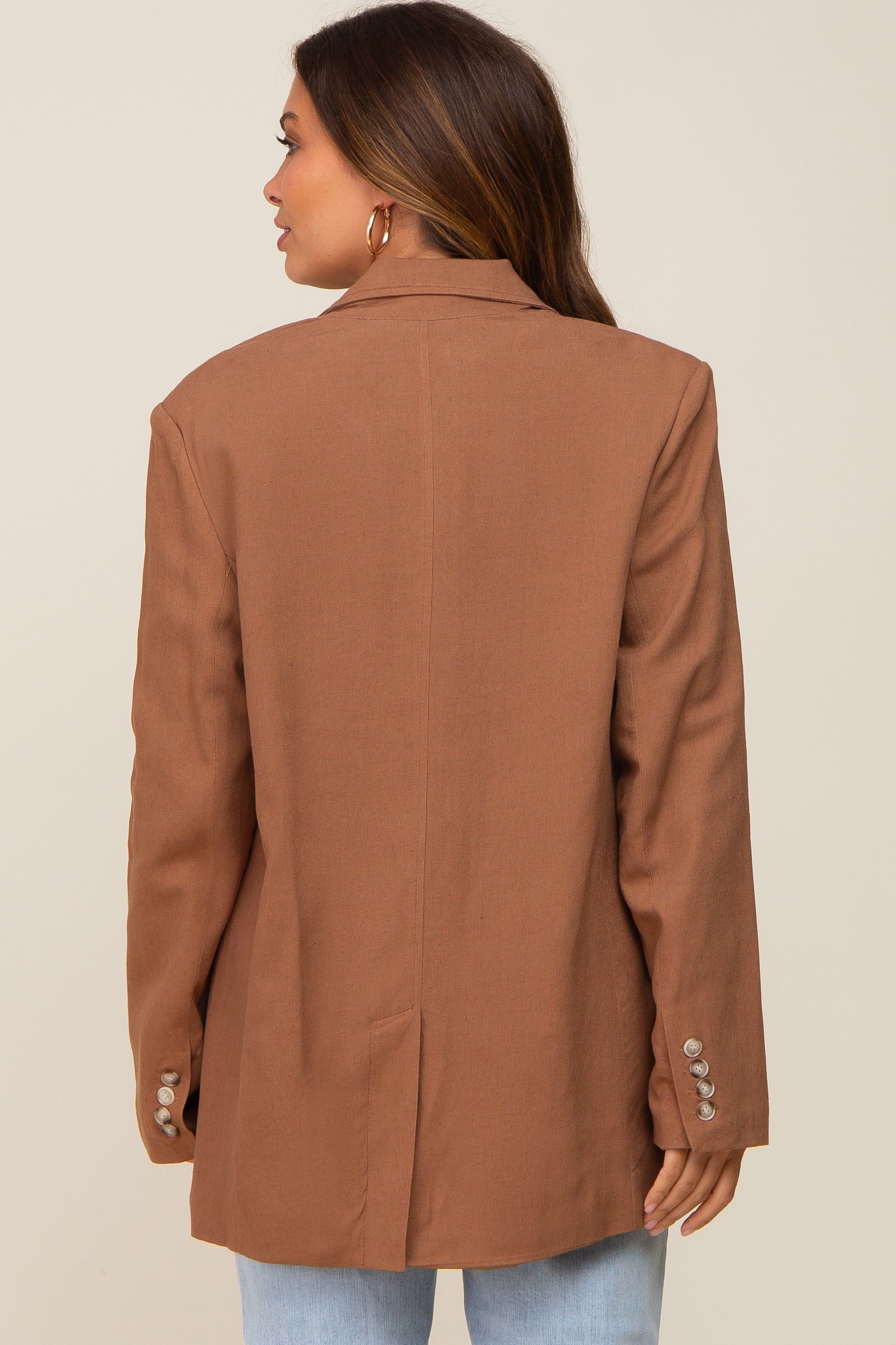 Brown Linen Front Pocket Maternity Blazer sold by Pinkblush product image thumbnail 3