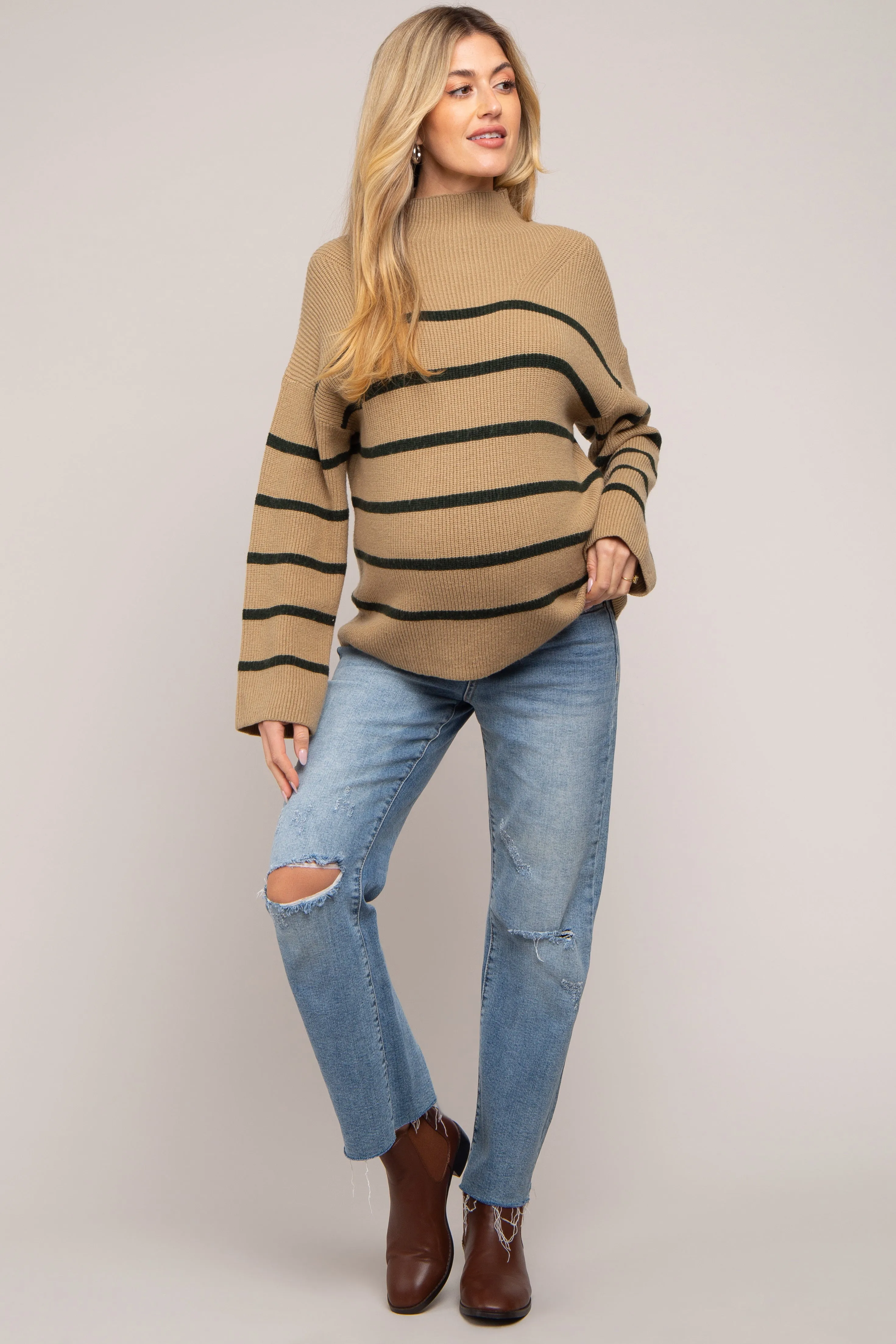Olive Striped Mock Neck Maternity Sweater sold by Pinkblush product image thumbnail 5