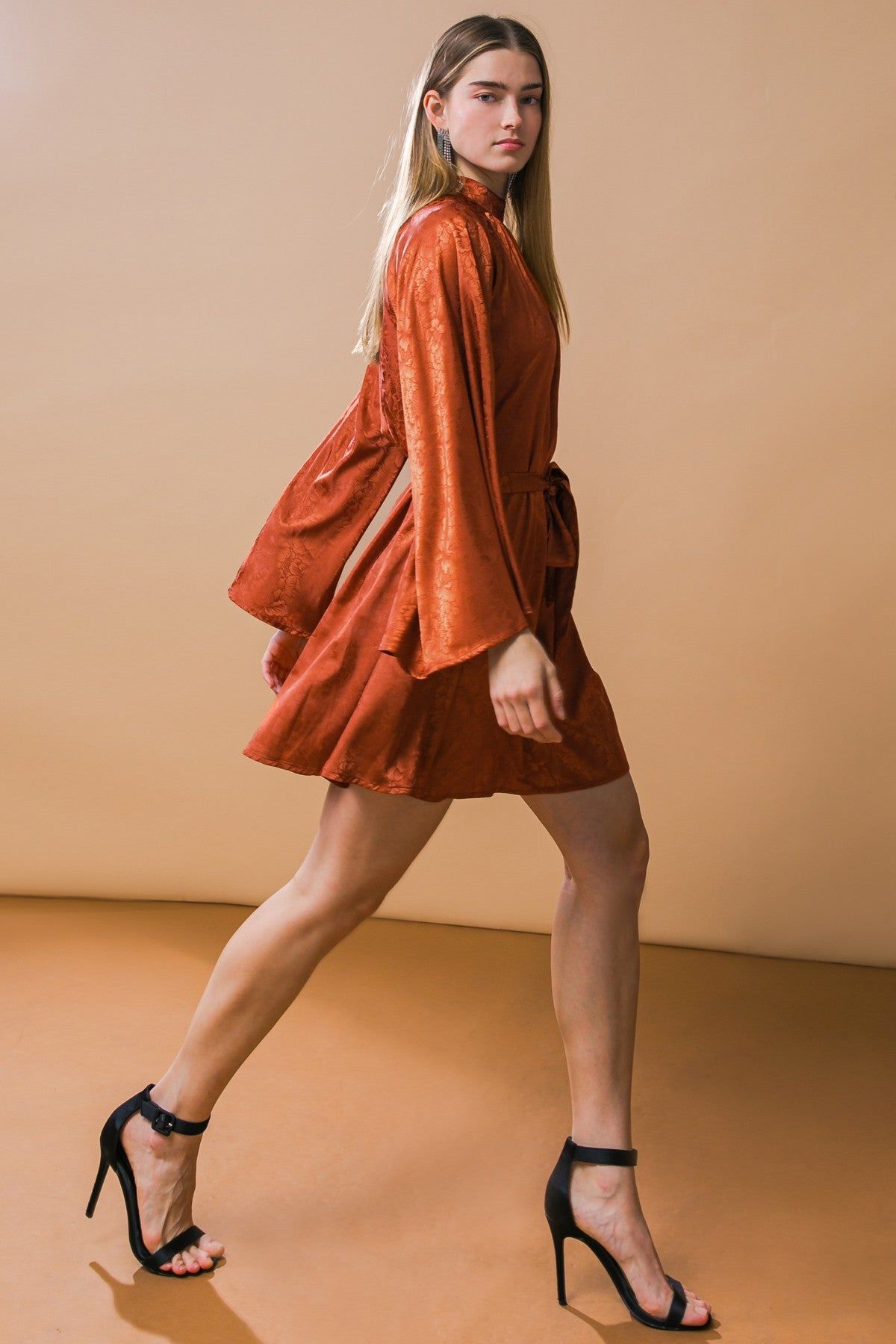 Brown Sash Tie Mini Dress sold by Pinkblush product image thumbnail 3