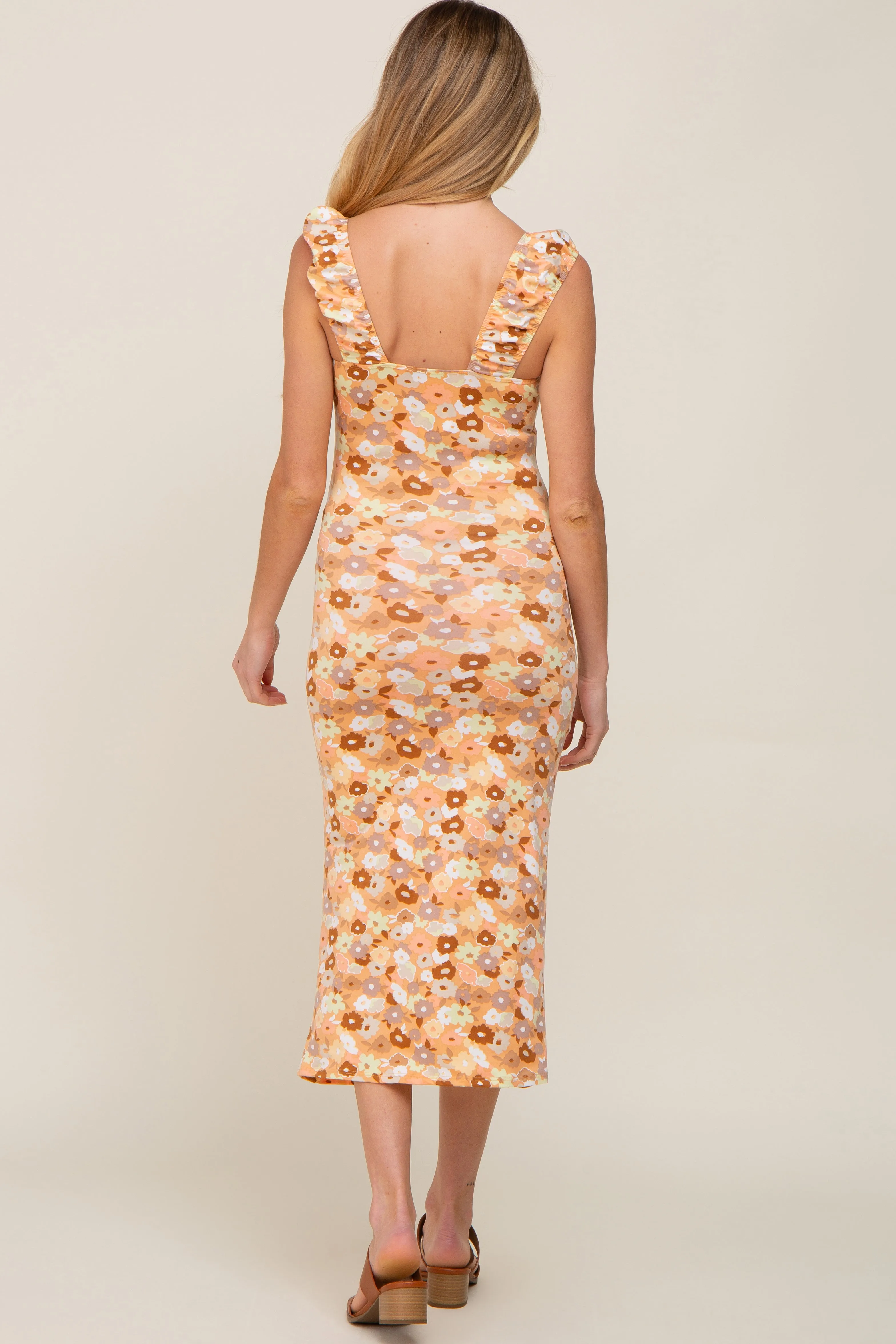 Peach Floral Fitted Maternity Midi Dress sold by Pinkblush product image thumbnail 5
