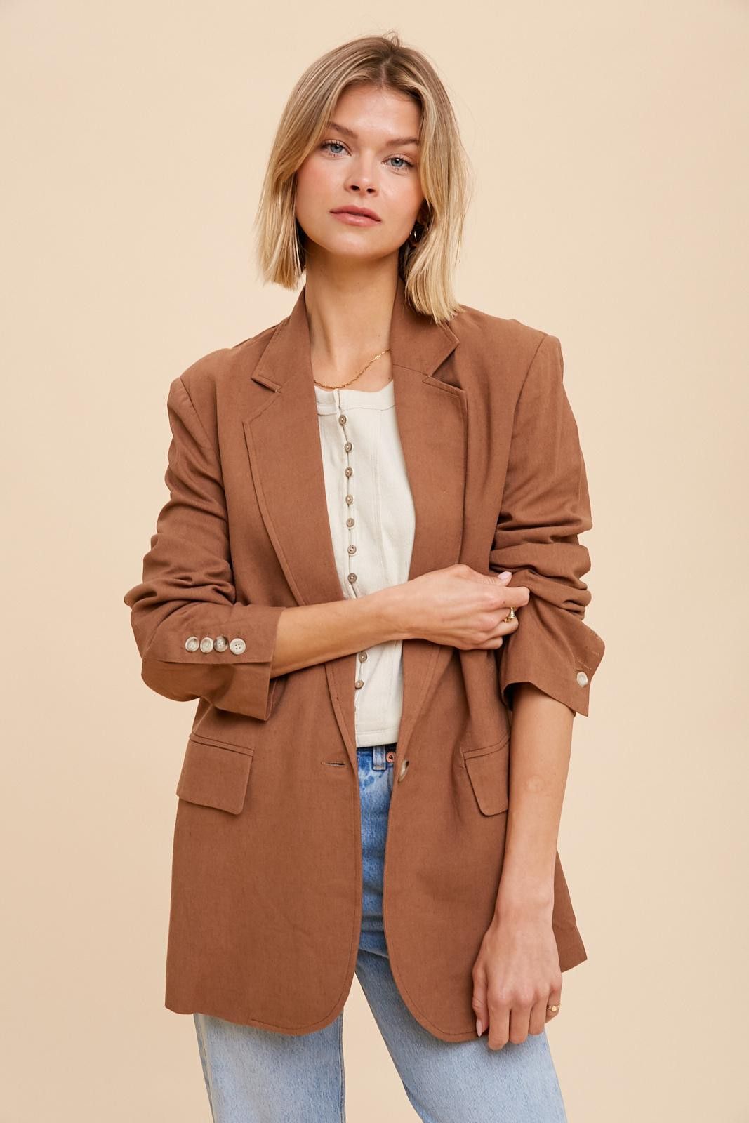 Brown Linen Front Pocket Maternity Blazer sold by Pinkblush product image thumbnail 7
