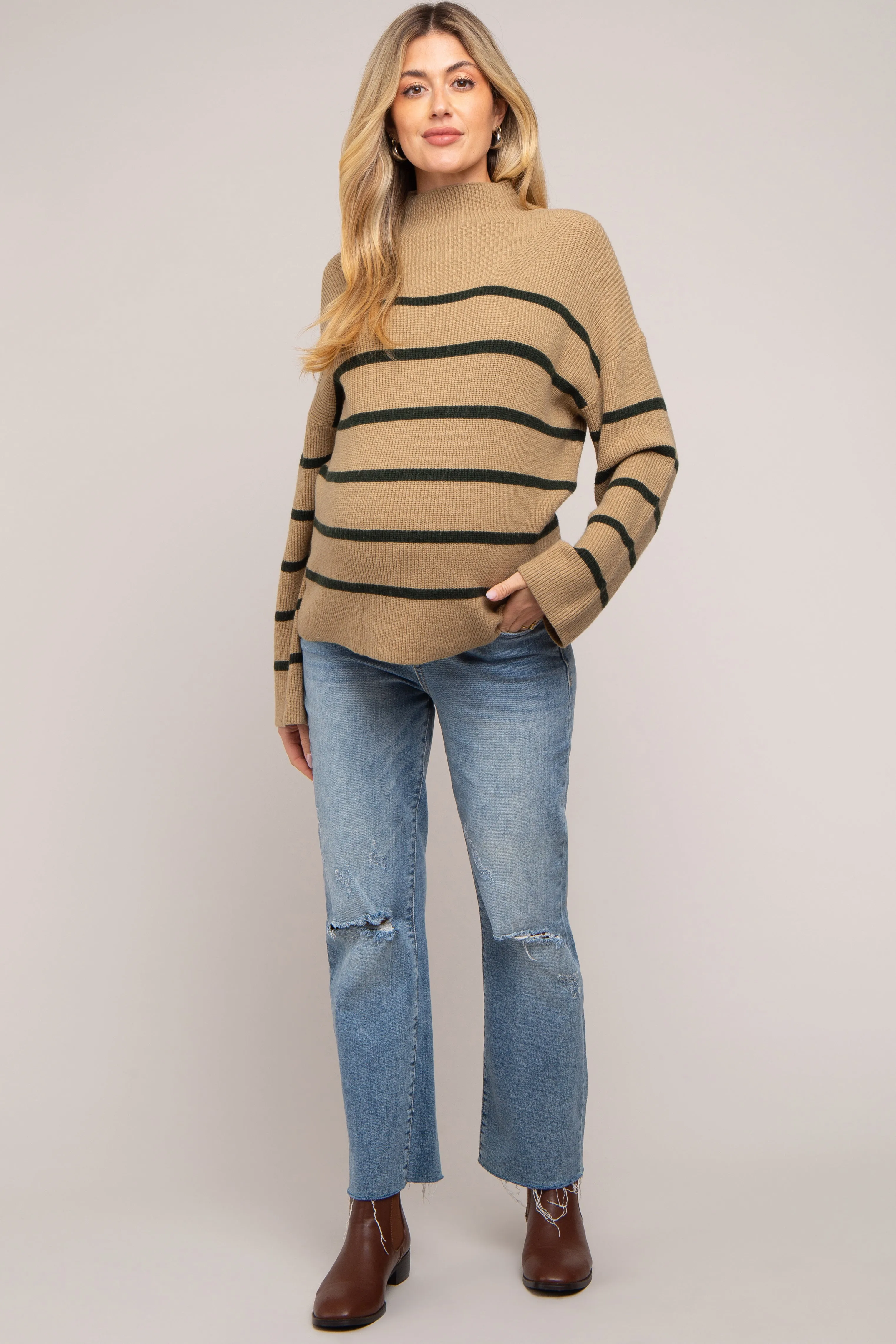 Olive Striped Mock Neck Maternity Sweater sold by Pinkblush product image thumbnail 4
