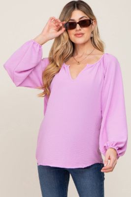 Lavender Long Puff Sleeve Maternity Blouse sold by Pinkblush