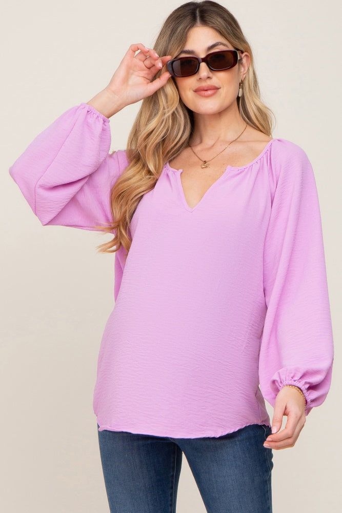 Lavender Long Puff Sleeve Maternity Blouse sold by Pinkblush