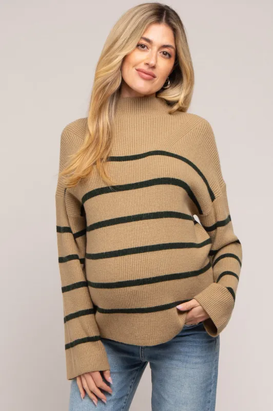 Olive Striped Mock Neck Maternity Sweater sold by Pinkblush
