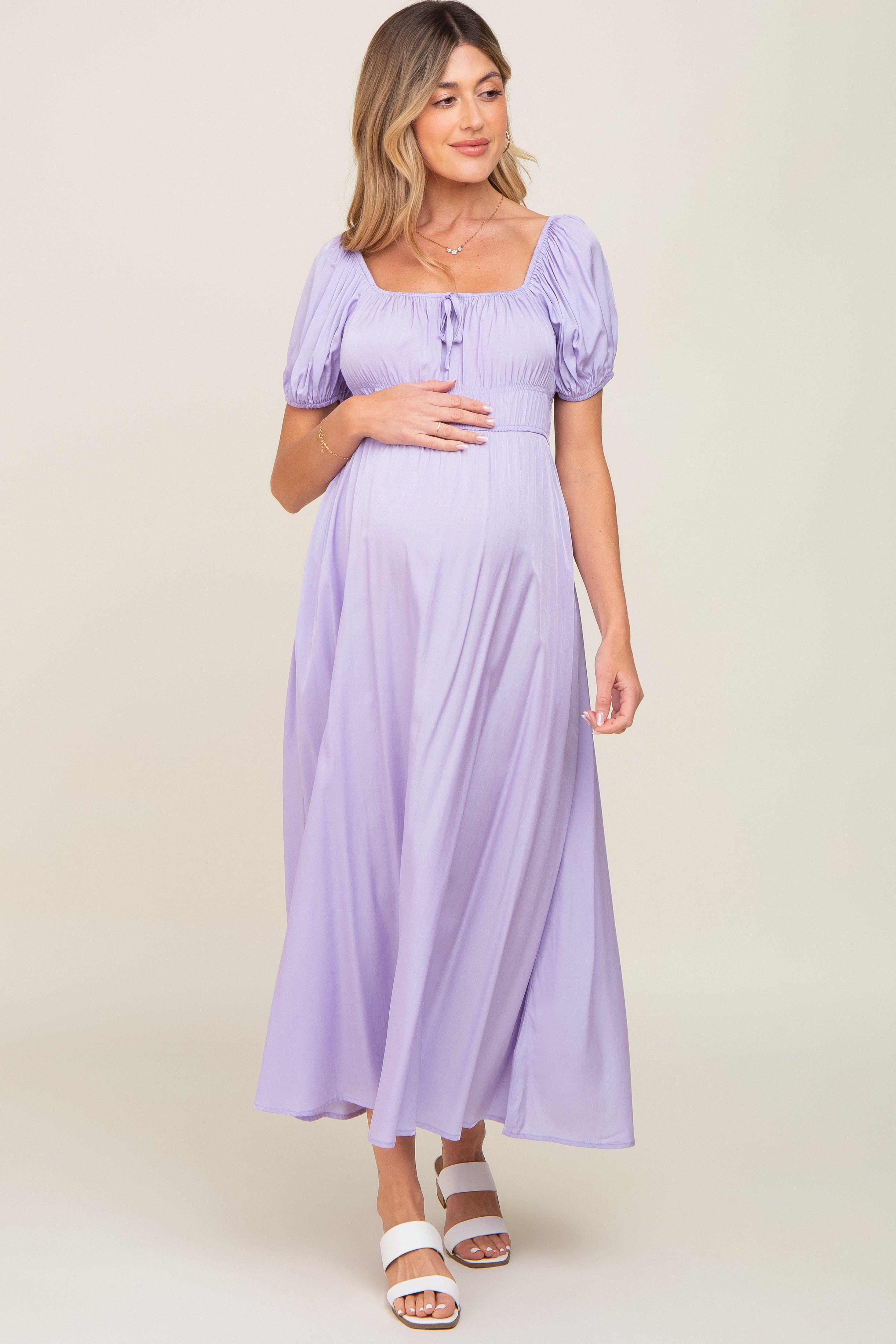 Lavender Puff Sleeve Maternity Maxi Dress sold by Pinkblush product image thumbnail 4