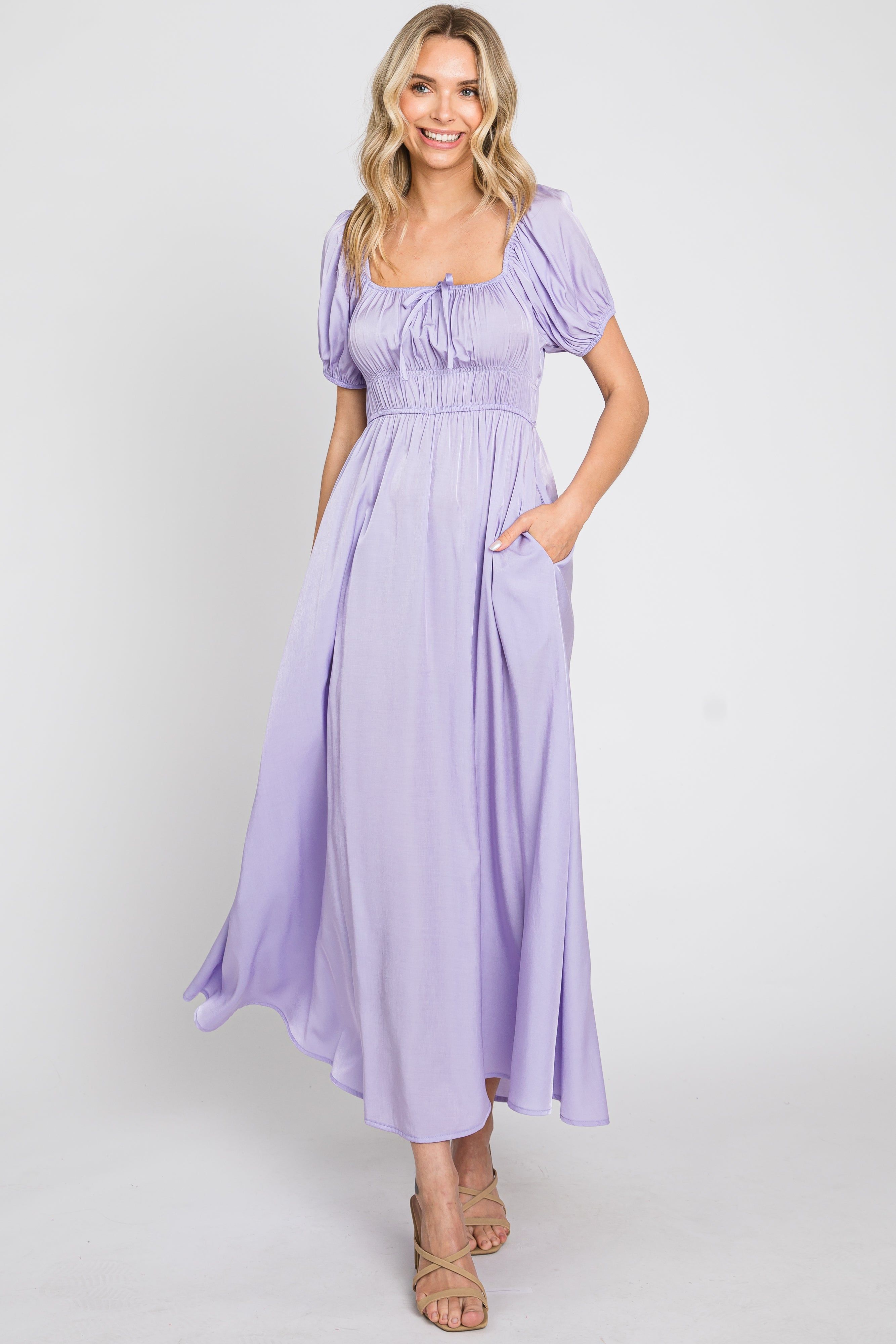 Lavender Puff Sleeve Maternity Maxi Dress sold by Pinkblush product image thumbnail 5