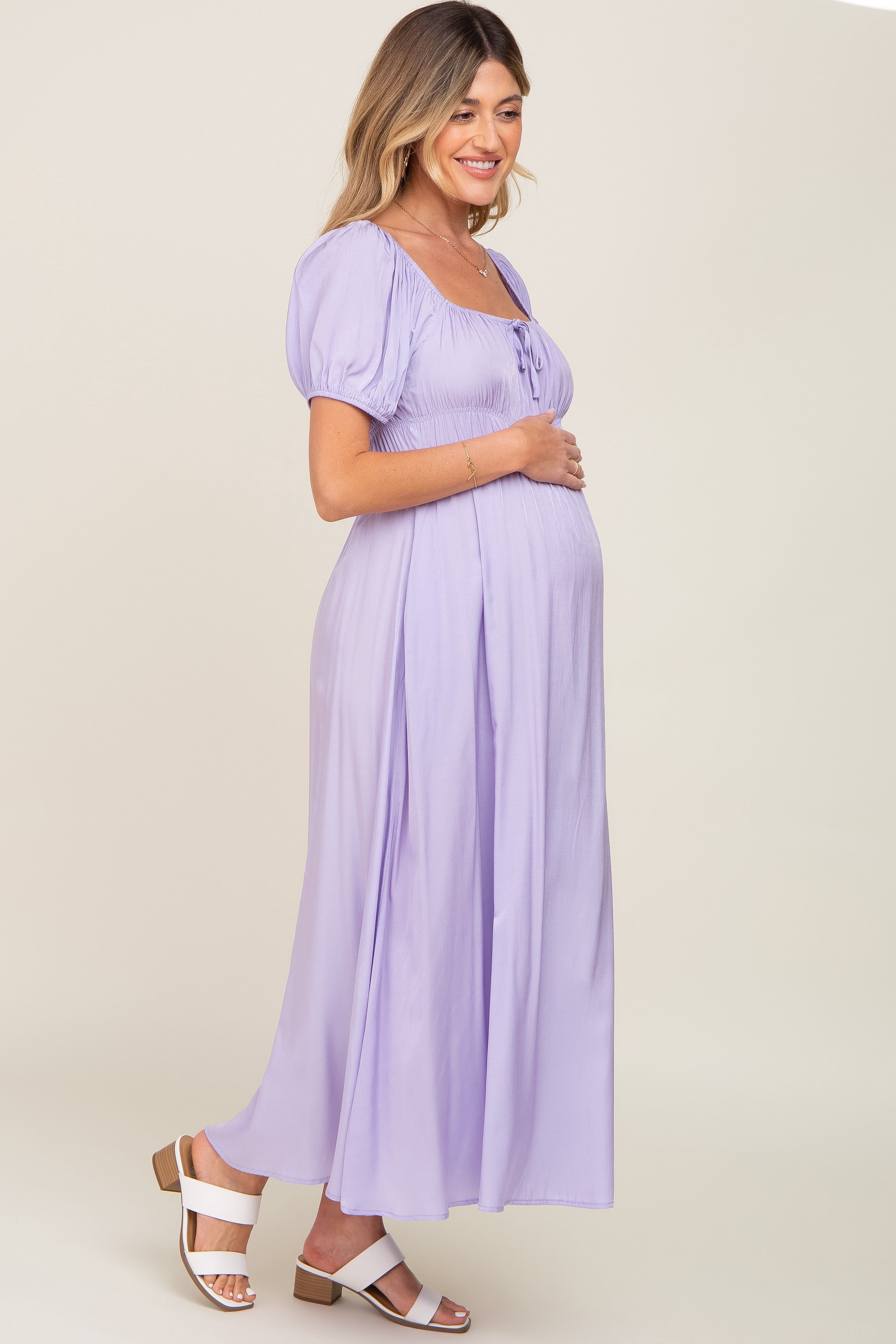 Lavender Puff Sleeve Maternity Maxi Dress sold by Pinkblush product image thumbnail 2