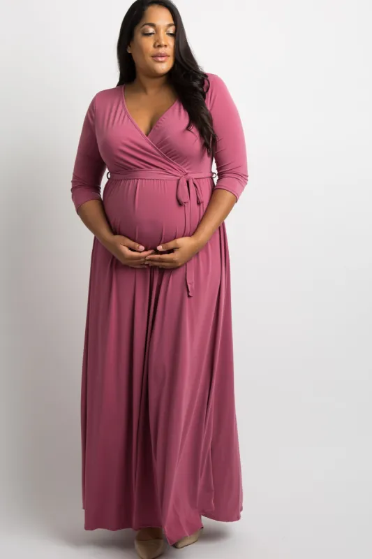 PinkBlush Mauve Sash Tie Wrap Plus Maternity Maxi Dress sold by Pinkblush