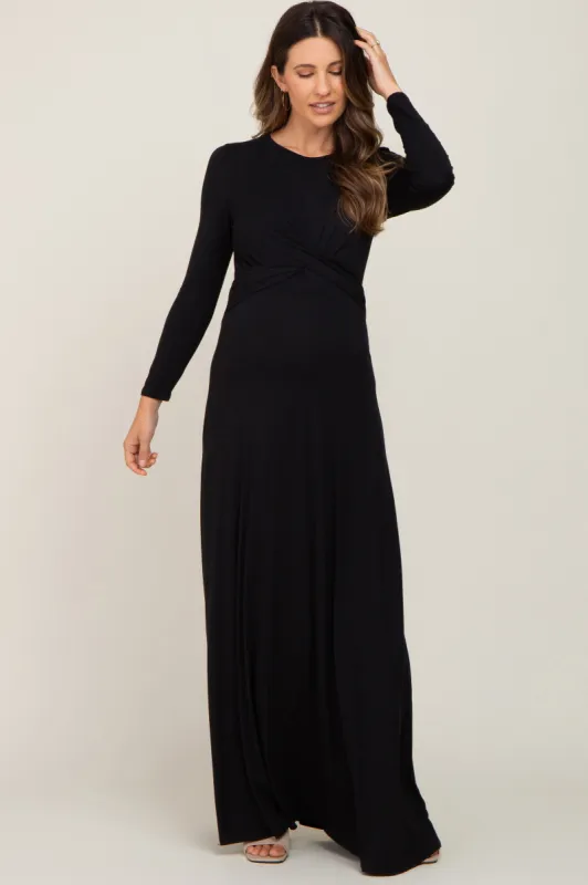 Black Twisted Waist Maternity Maxi Dress sold by Pinkblush