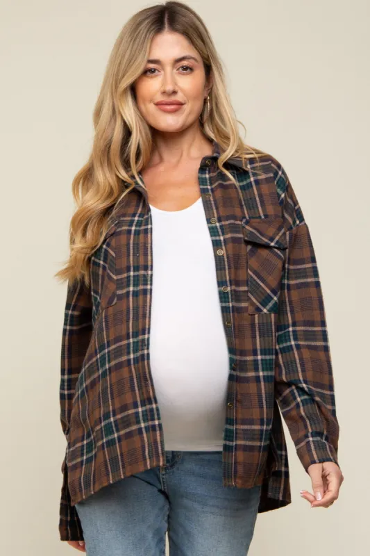 Mocha Plaid Maternity Flannel Top sold by Pinkblush