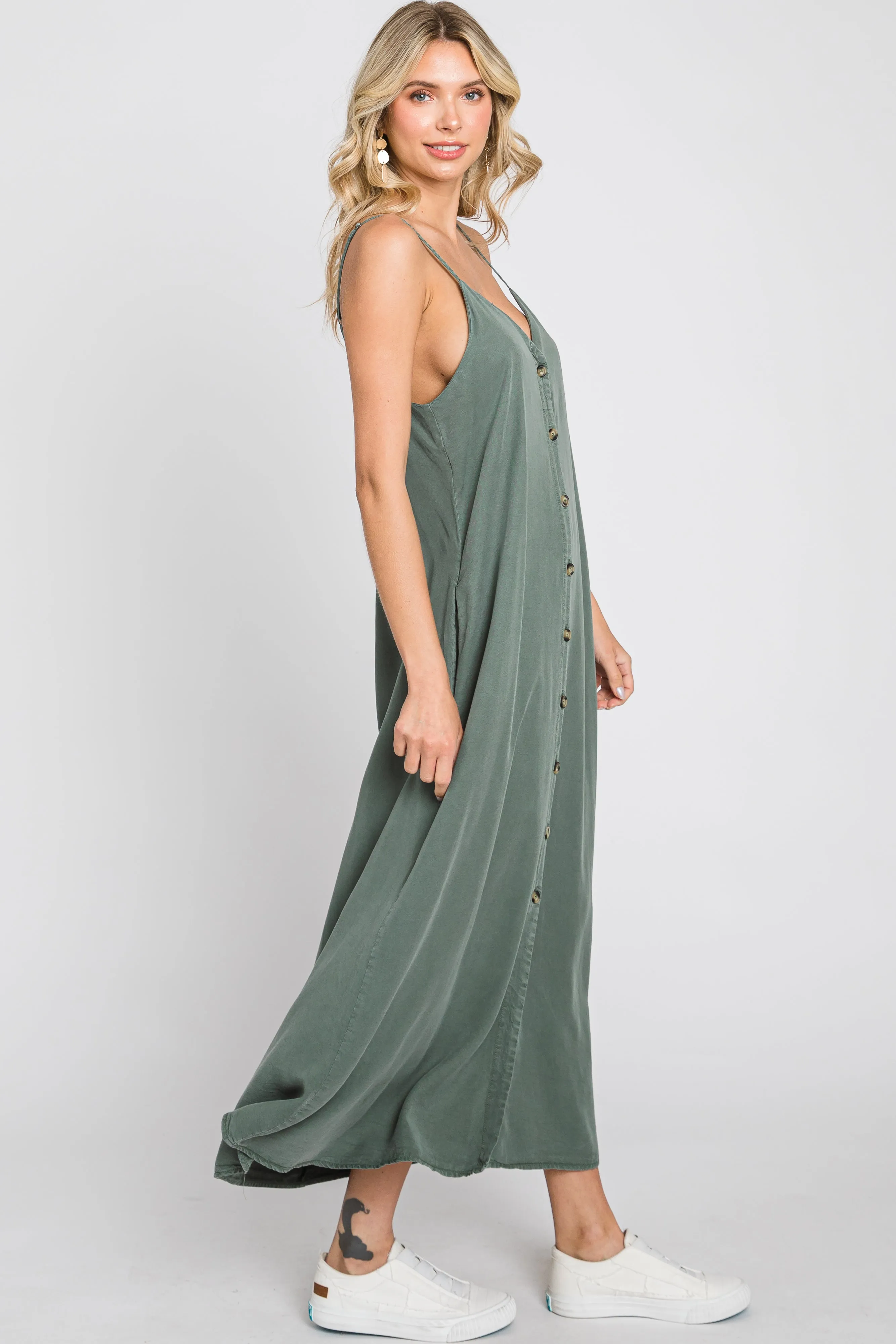Olive Button Down Midi Tank Dress sold by Pinkblush product image thumbnail 2