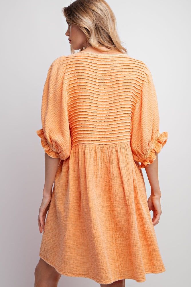 Tangerine Pintuck Mineral Washed Cotton Gauze Mini Dress sold by Pinkblush product image thumbnail 4