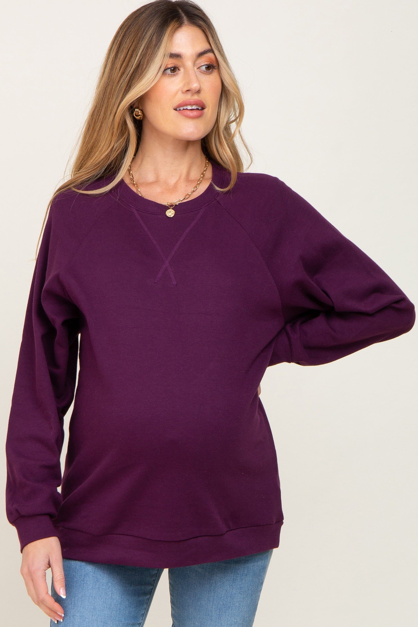 Plum Long Sleeve Maternity Top sold by Pinkblush