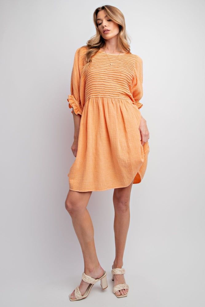 Tangerine Pintuck Mineral Washed Cotton Gauze Mini Dress sold by Pinkblush product image thumbnail 5
