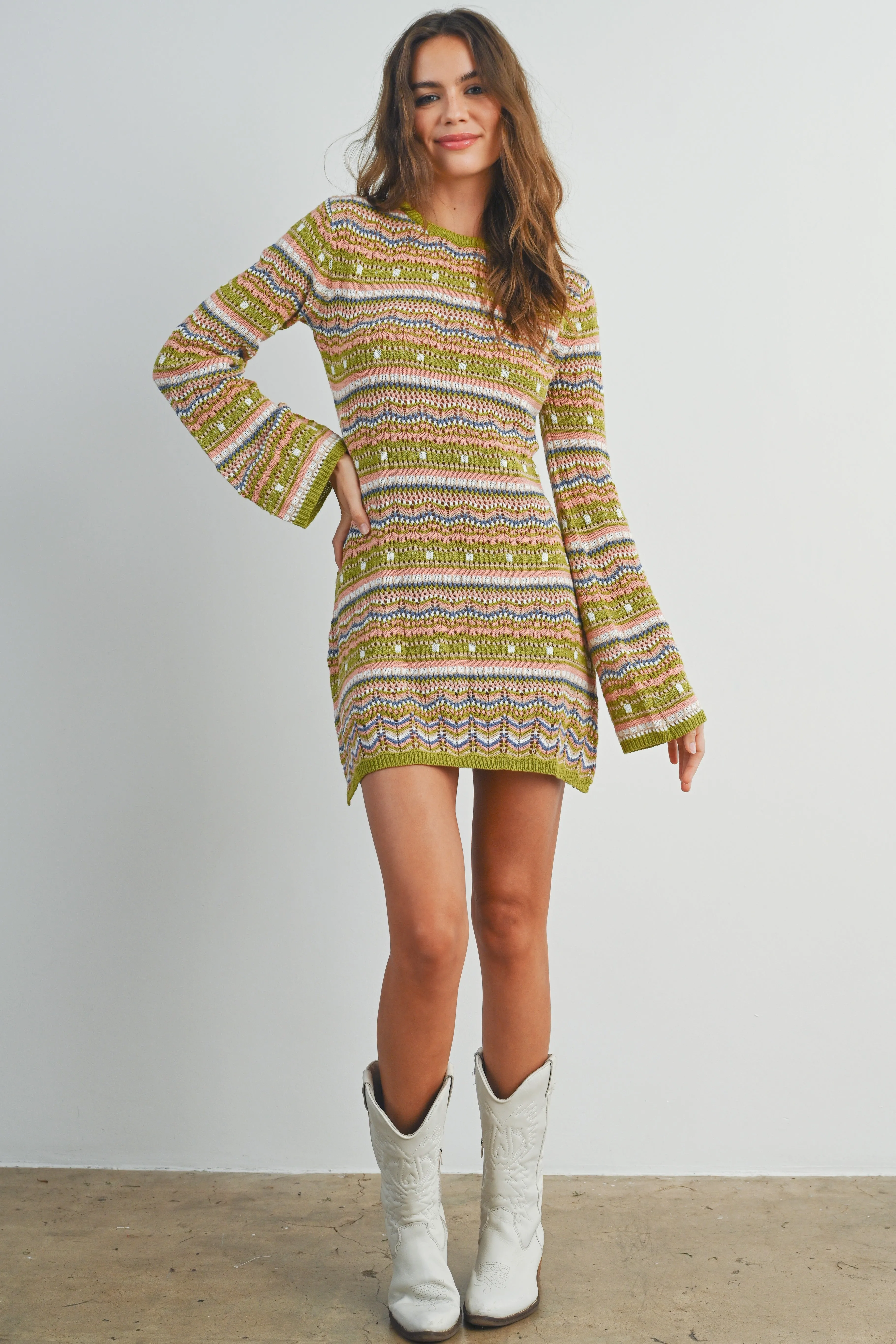 Green Multi Multicolored Crochet Sweater Dress sold by Pinkblush product image thumbnail 4