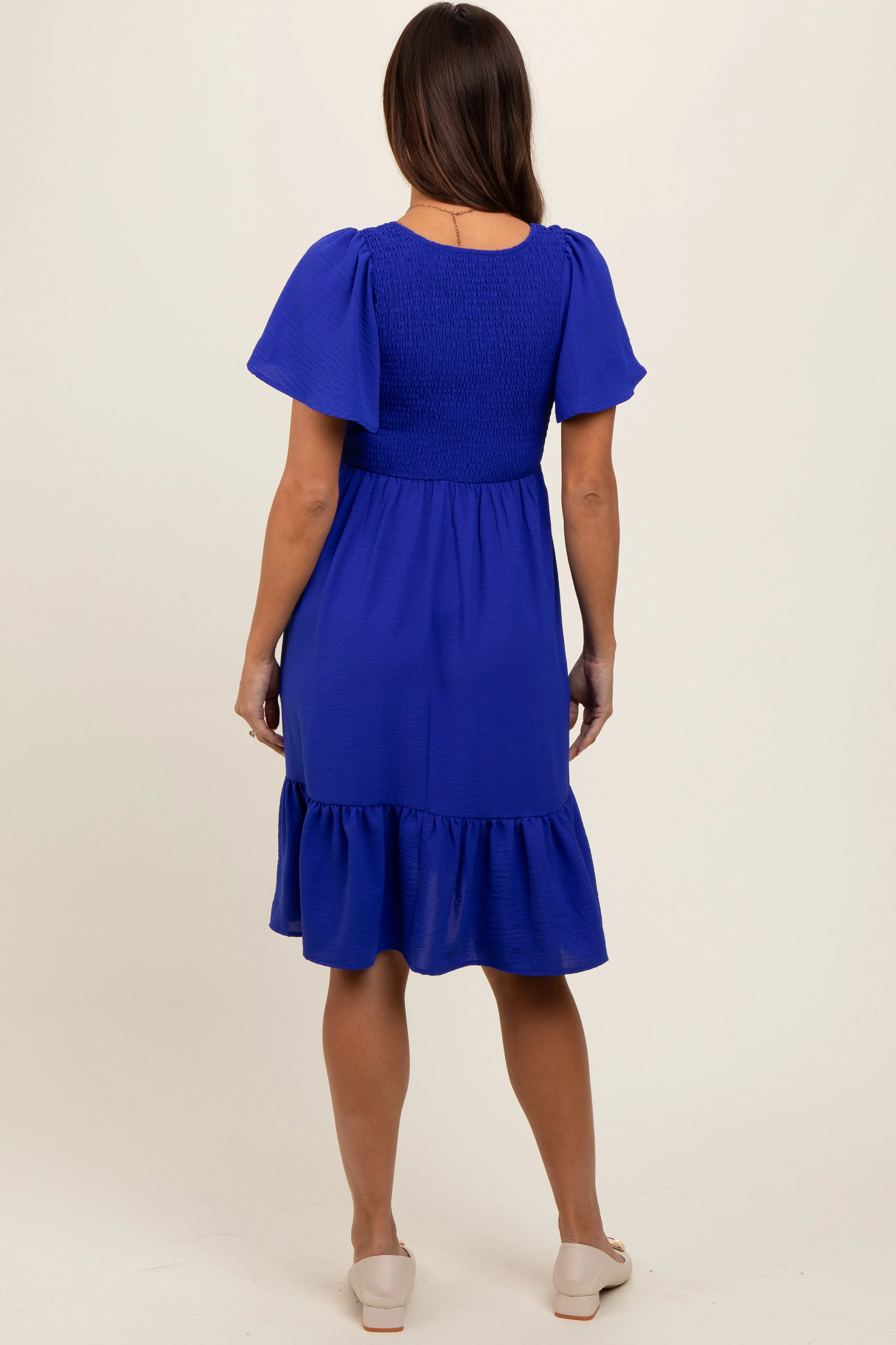 Royal Blue Smocked Ruffle Hem Maternity Dress sold by Pinkblush product image thumbnail 3