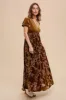Camel Floral Burnout Velvet Maxi Dress sold by Pinkblush