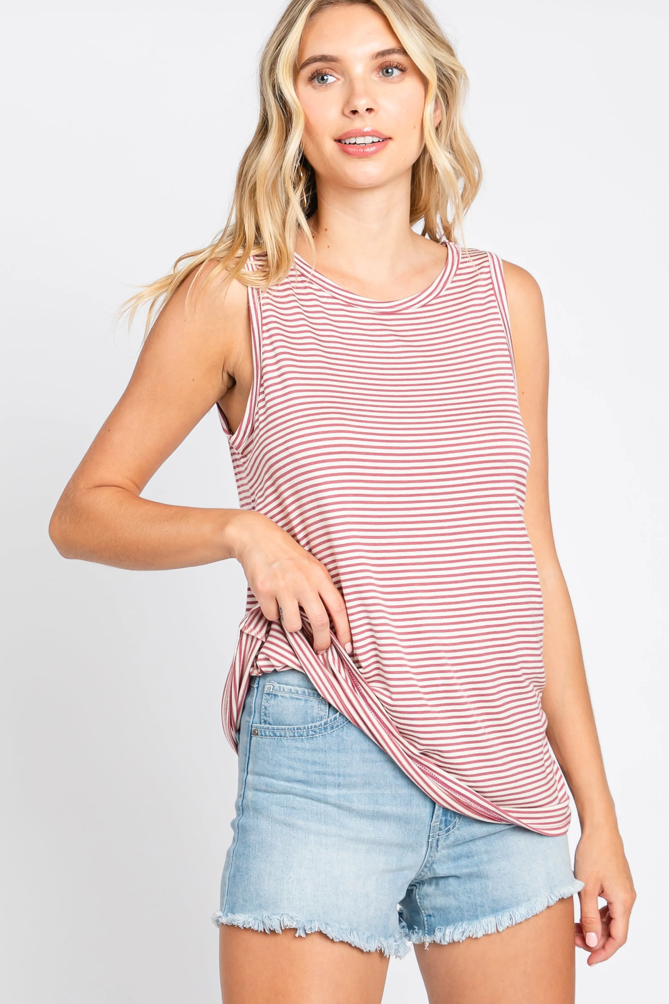 Mauve Striped Sleeveless Tank Top sold by Pinkblush product image thumbnail 4