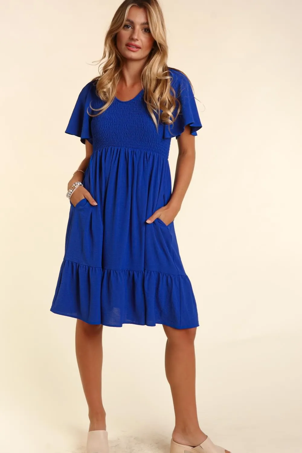 Royal Blue Smocked Ruffle Hem Maternity Dress sold by Pinkblush product image thumbnail 4