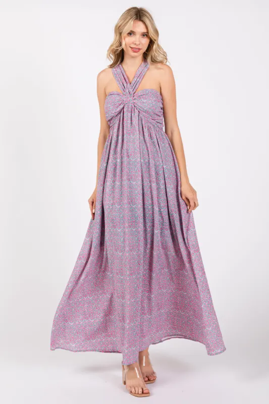 Teal Print Halter Maxi Dress sold by Pinkblush