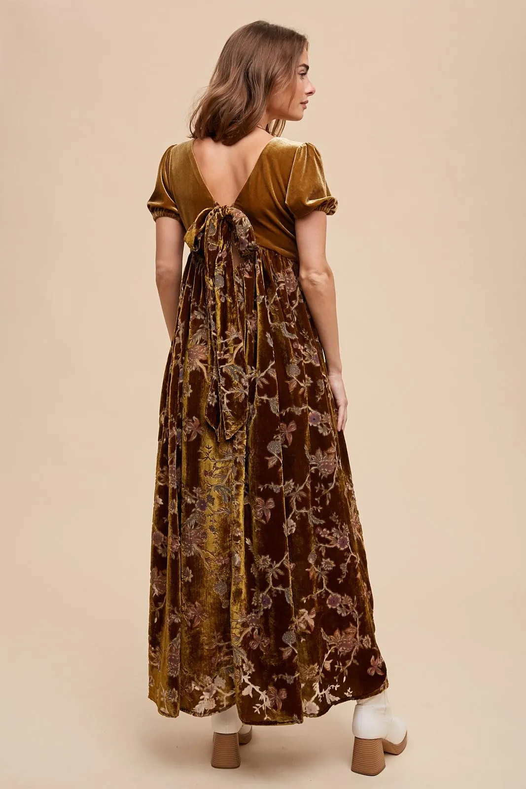 Camel Floral Burnout Velvet Maxi Dress sold by Pinkblush product image thumbnail 4