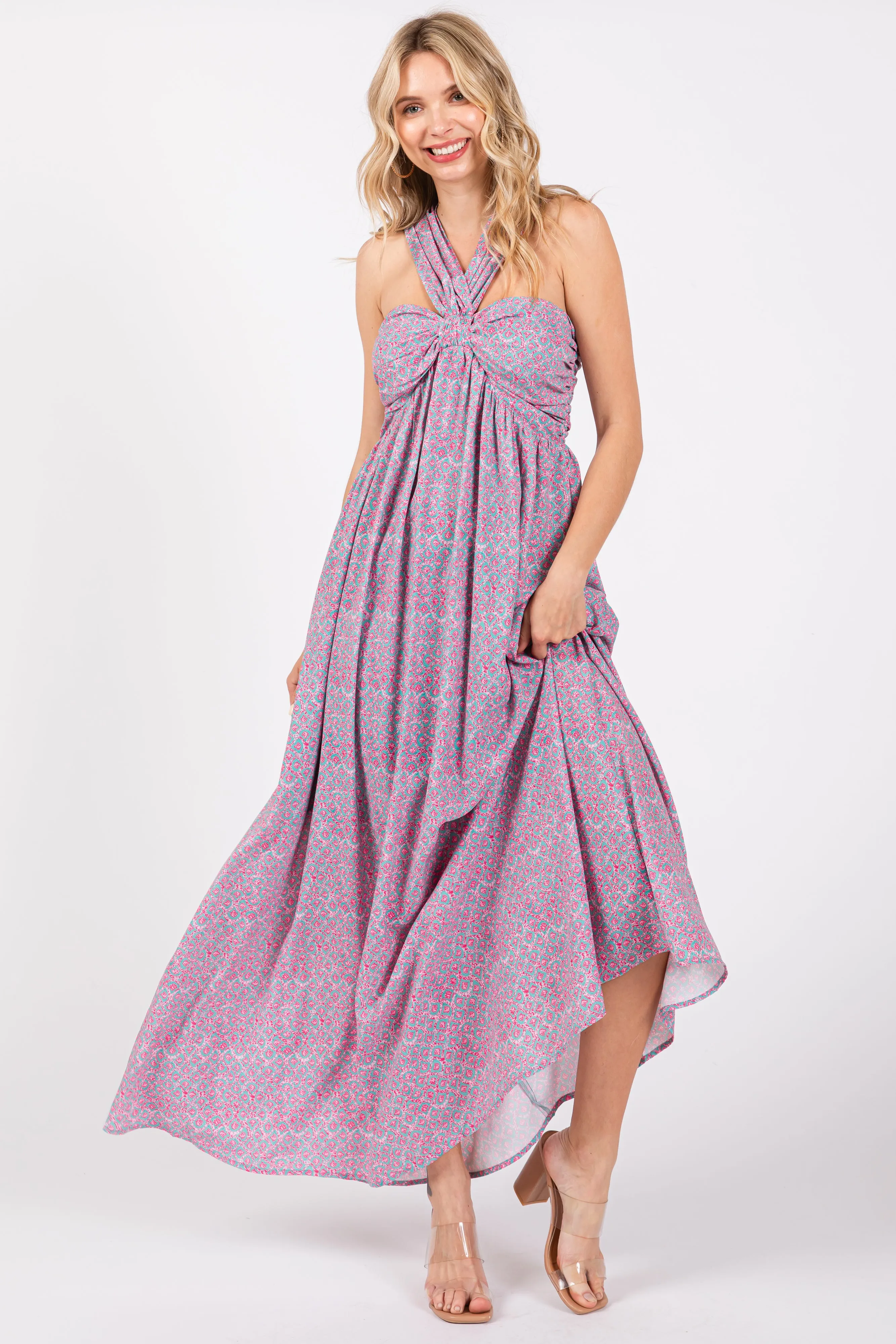 Teal Print Halter Maxi Dress sold by Pinkblush product image thumbnail 5