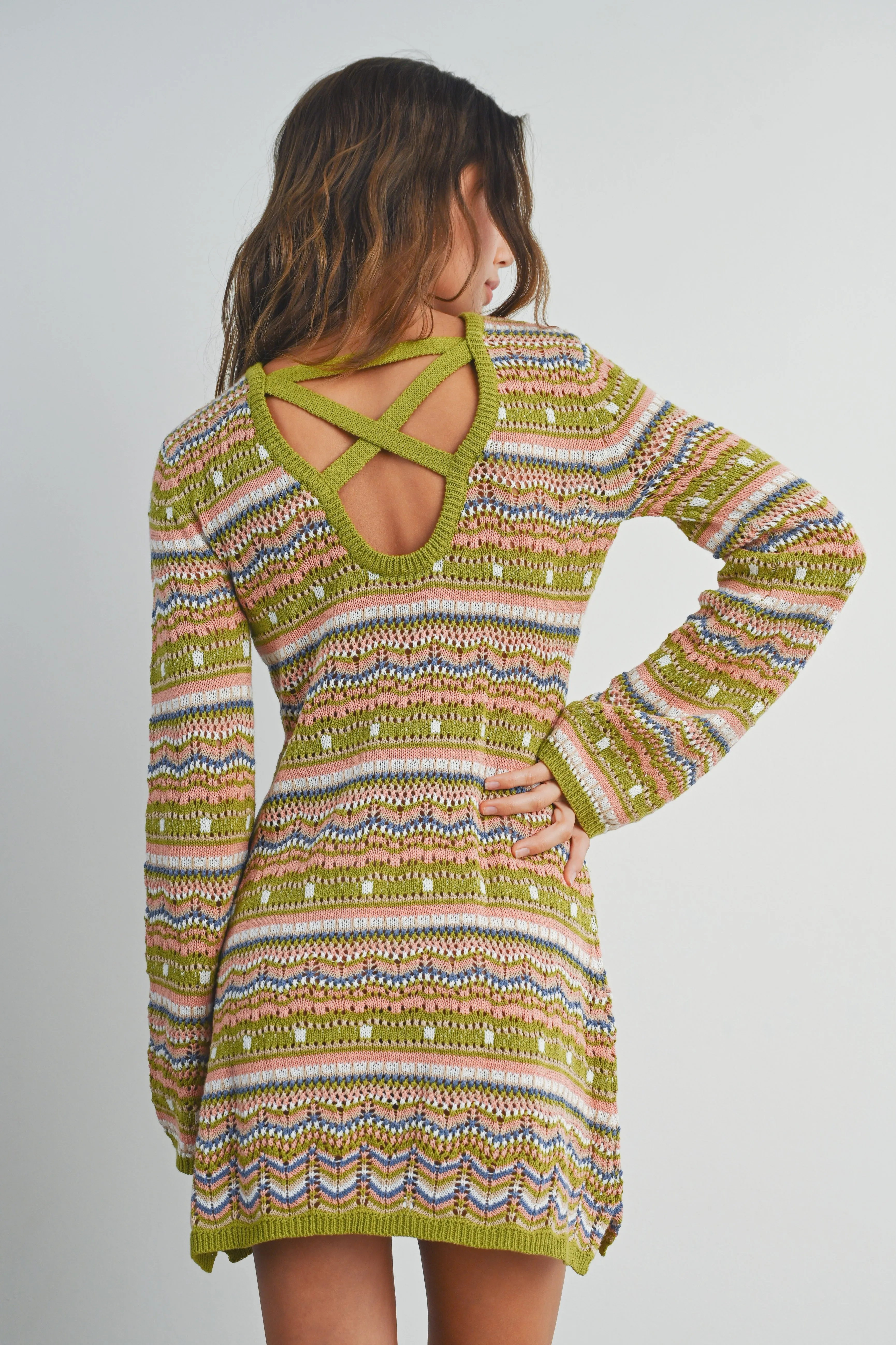 Green Multi Multicolored Crochet Sweater Dress sold by Pinkblush product image thumbnail 3