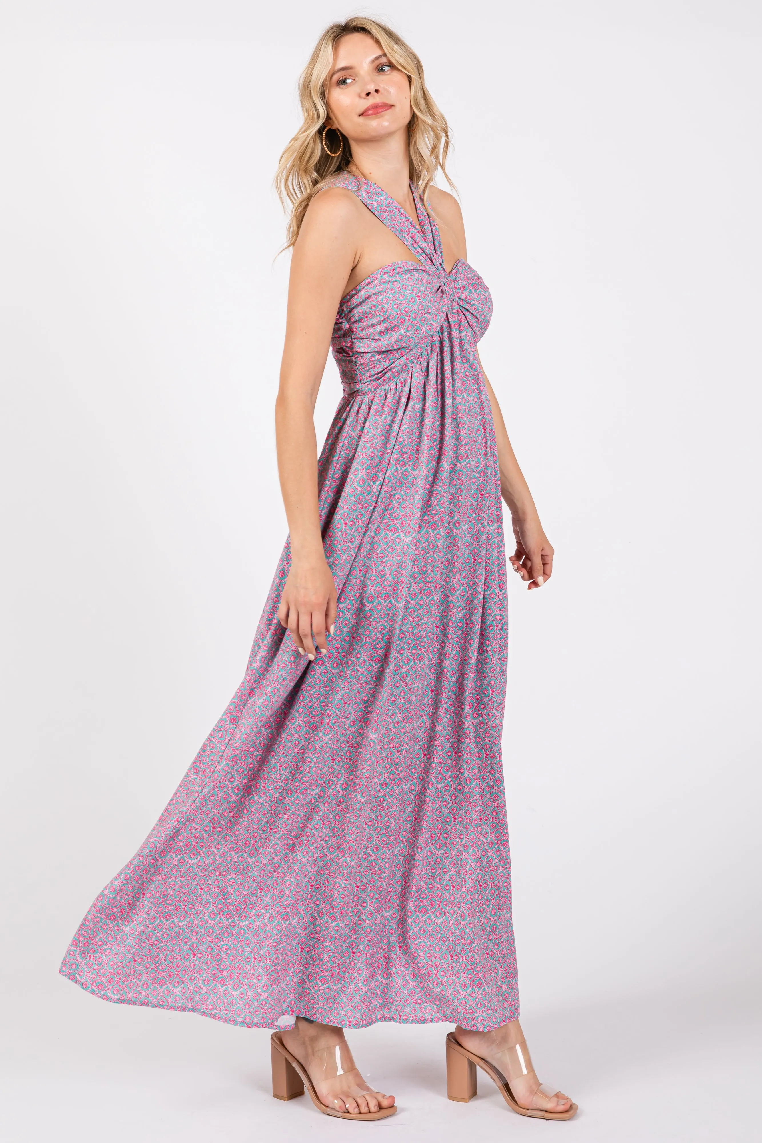 Teal Print Halter Maxi Dress sold by Pinkblush product image thumbnail 2