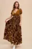 Camel Floral Burnout Velvet Maxi Dress sold by Pinkblush