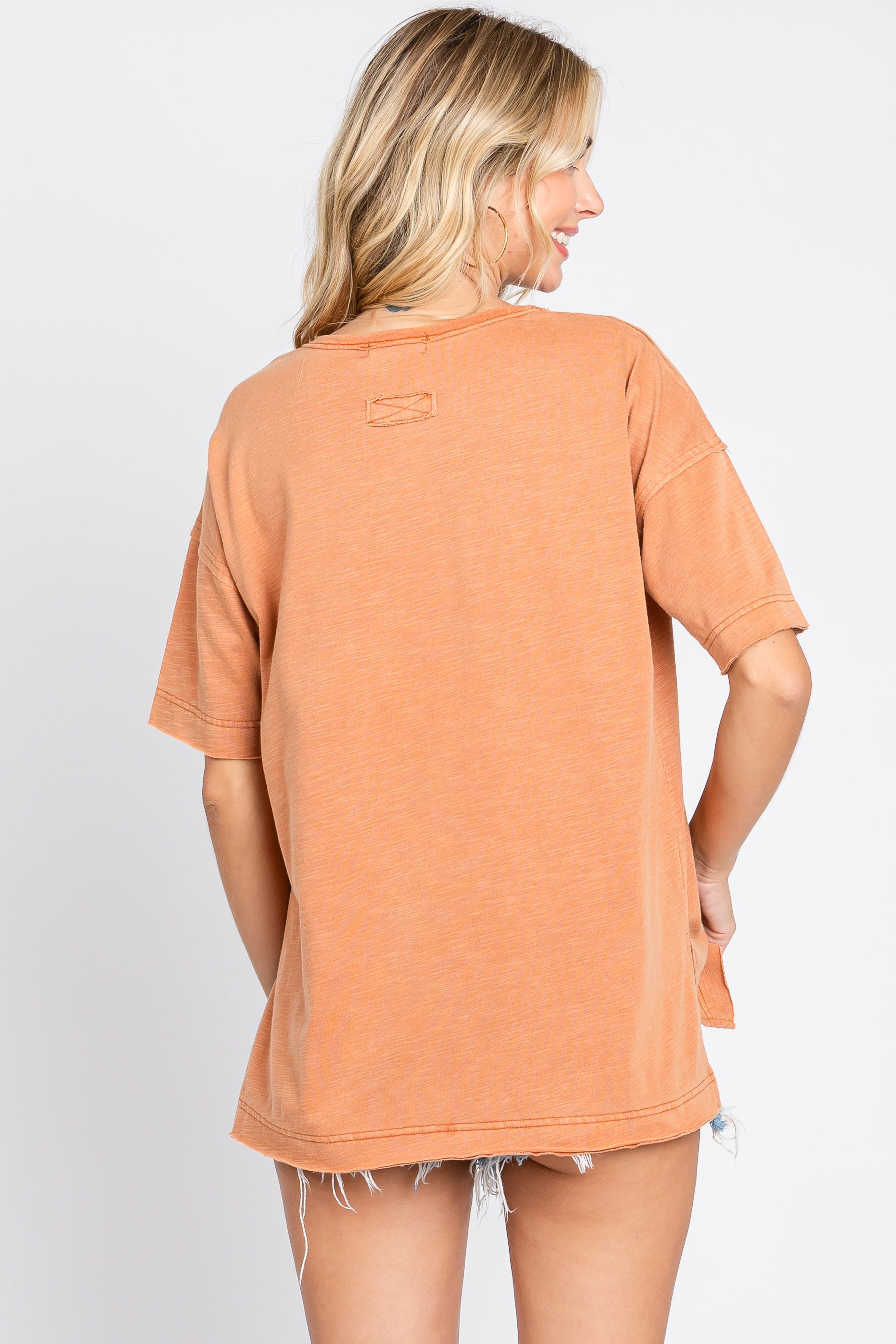 Rust Raw Hem Front Pocket T-Shirt sold by Pinkblush product image thumbnail 3