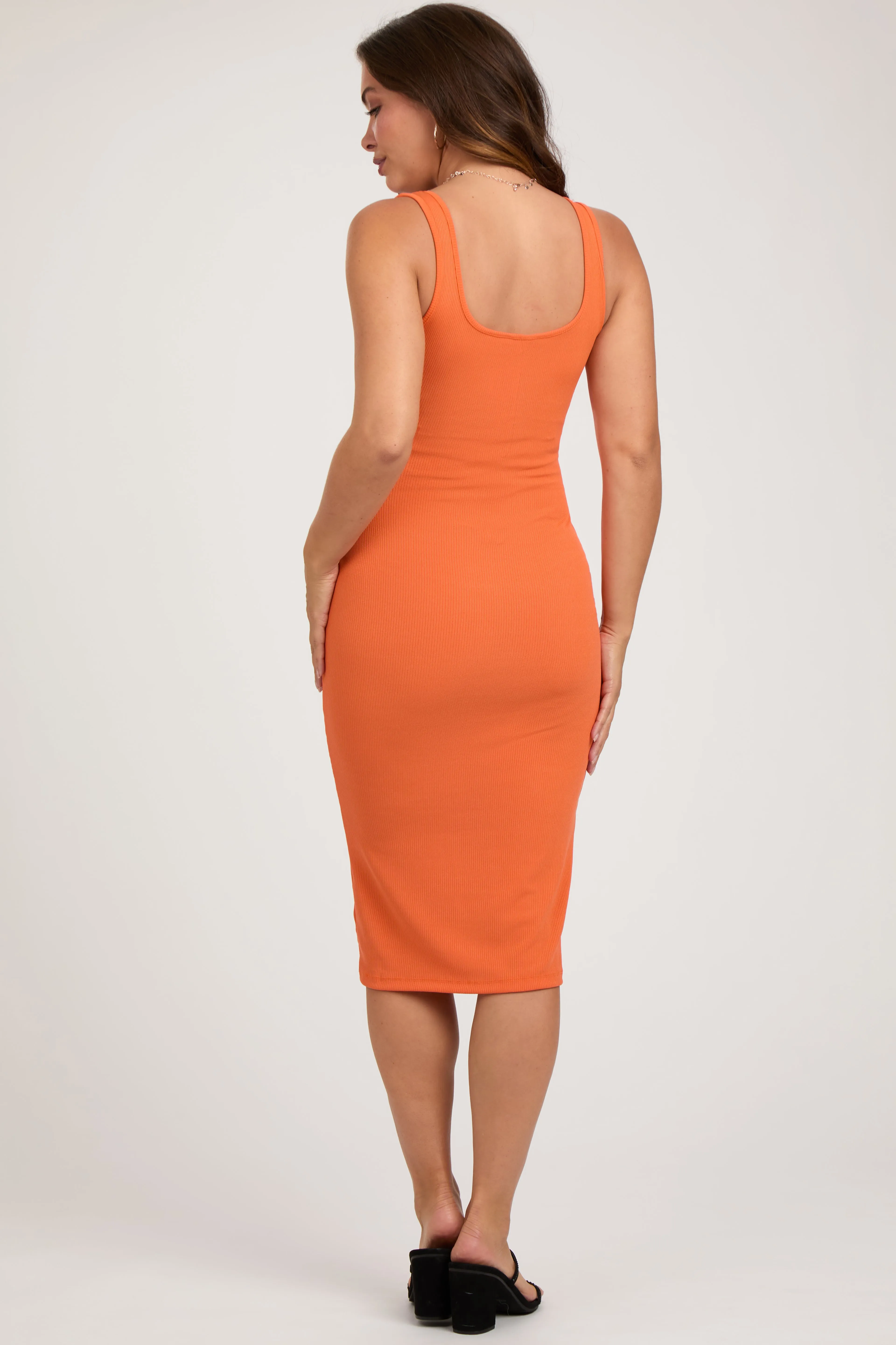 Orange Sleeveless Ribbed Fitted Maternity Dress sold by Pinkblush product image thumbnail 4