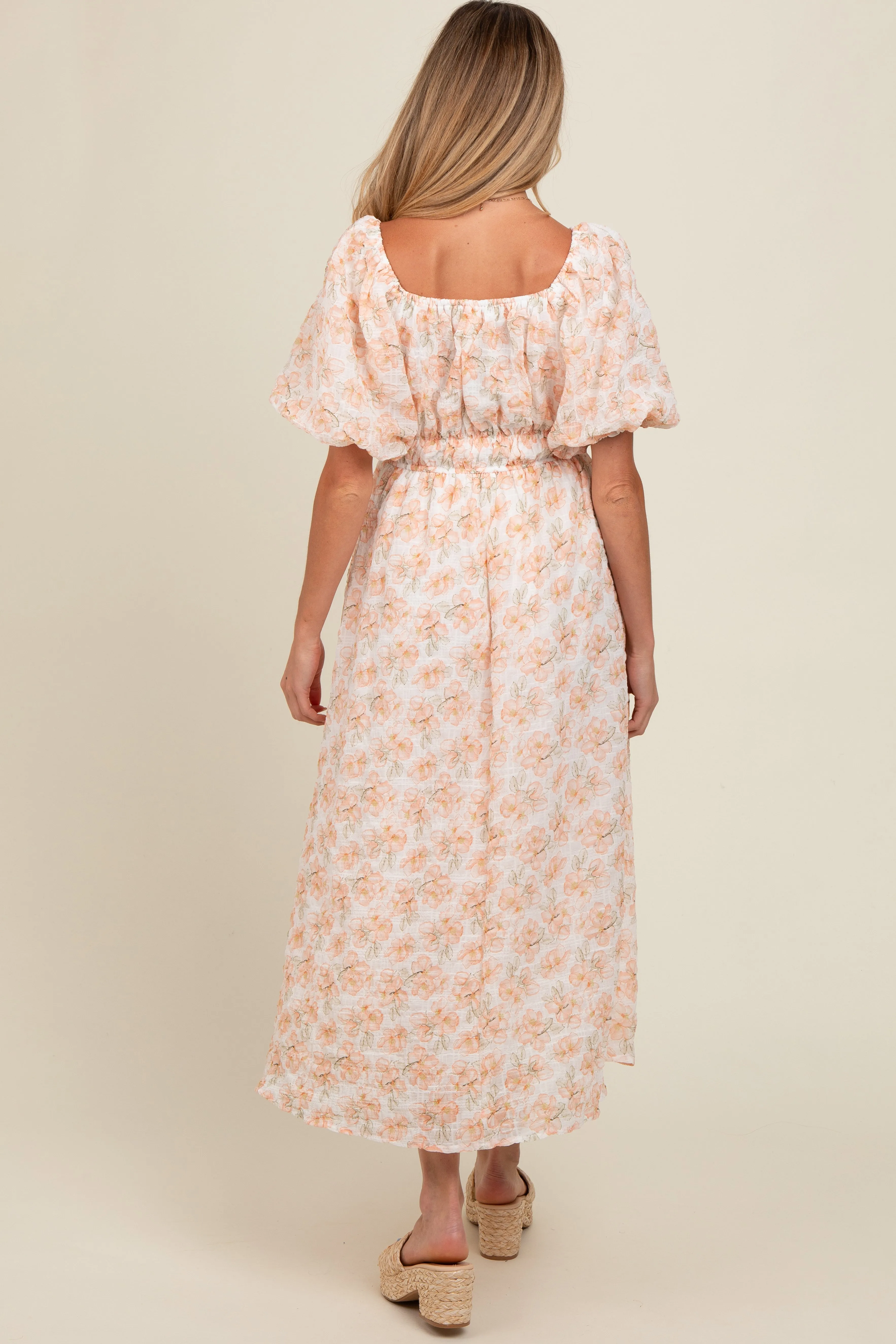 Peach Floral Puff Sleeve Maternity Midi Dress sold by Pinkblush product image thumbnail 4