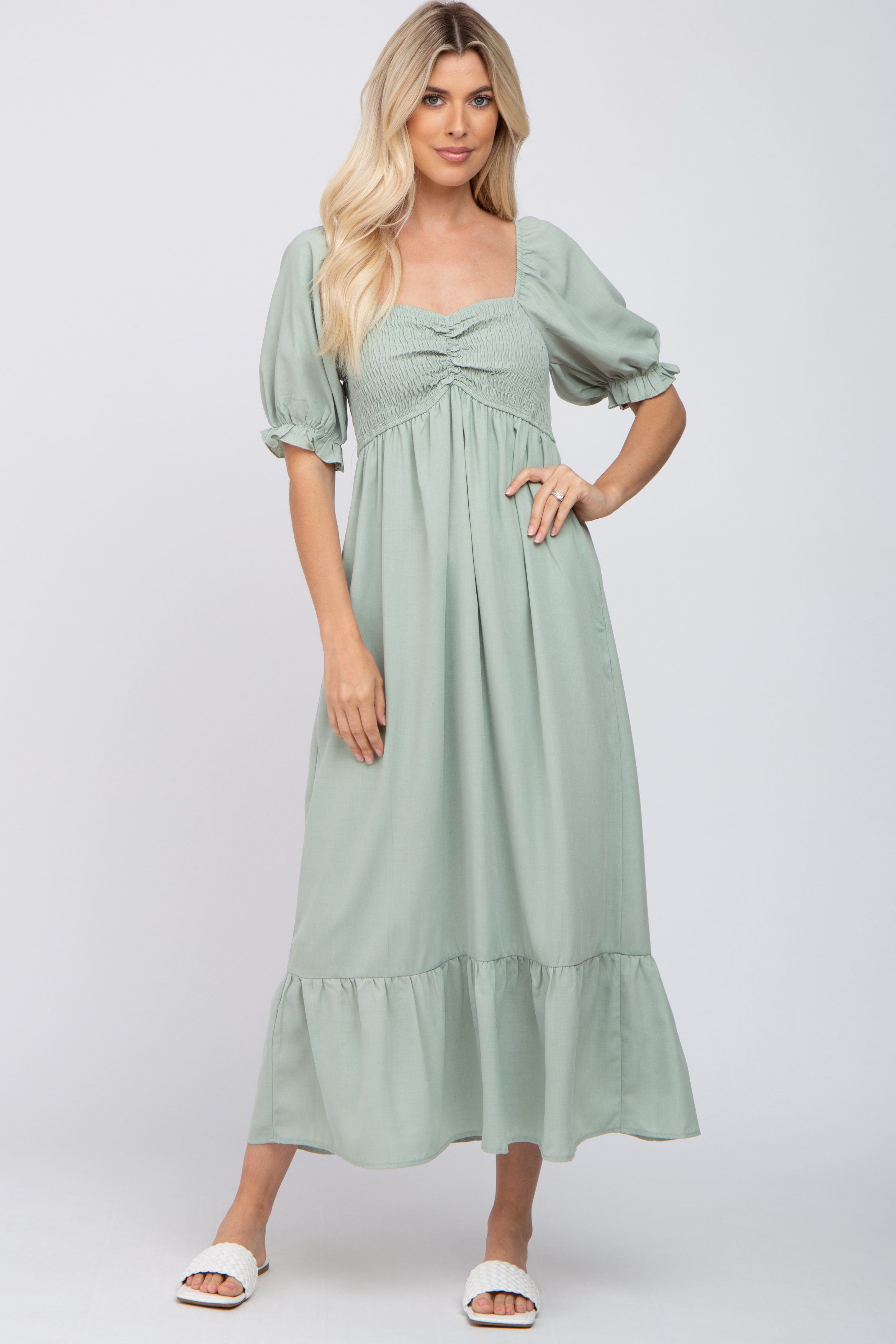 Mint Smocked Sweetheart Neck Maxi Dress sold by Pinkblush product image thumbnail 5