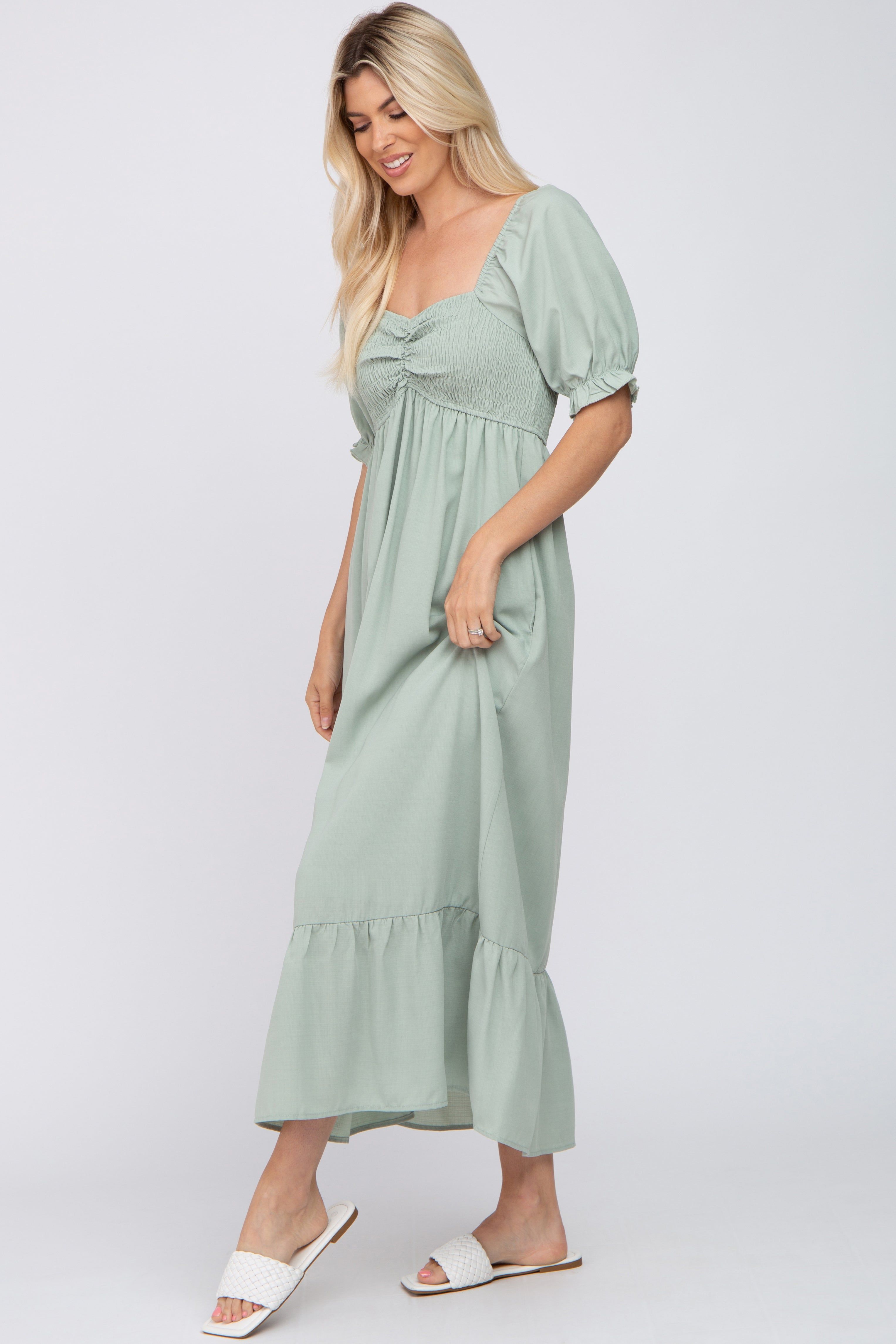 Mint Smocked Sweetheart Neck Maxi Dress sold by Pinkblush product image thumbnail 2