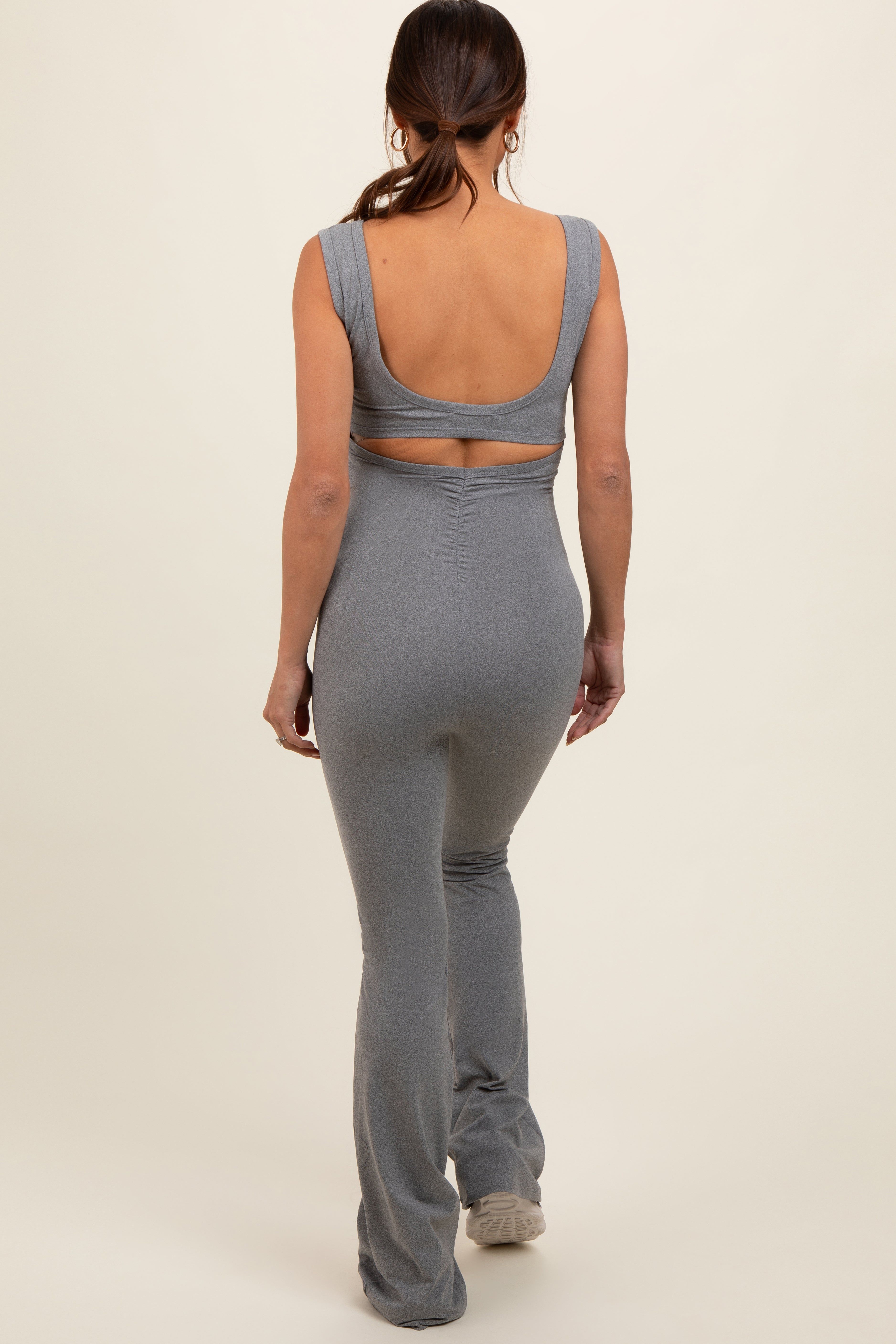 Heather Grey Open Back Ruched Sleeveless Maternity Jumpsuit sold by Pinkblush product image thumbnail 5