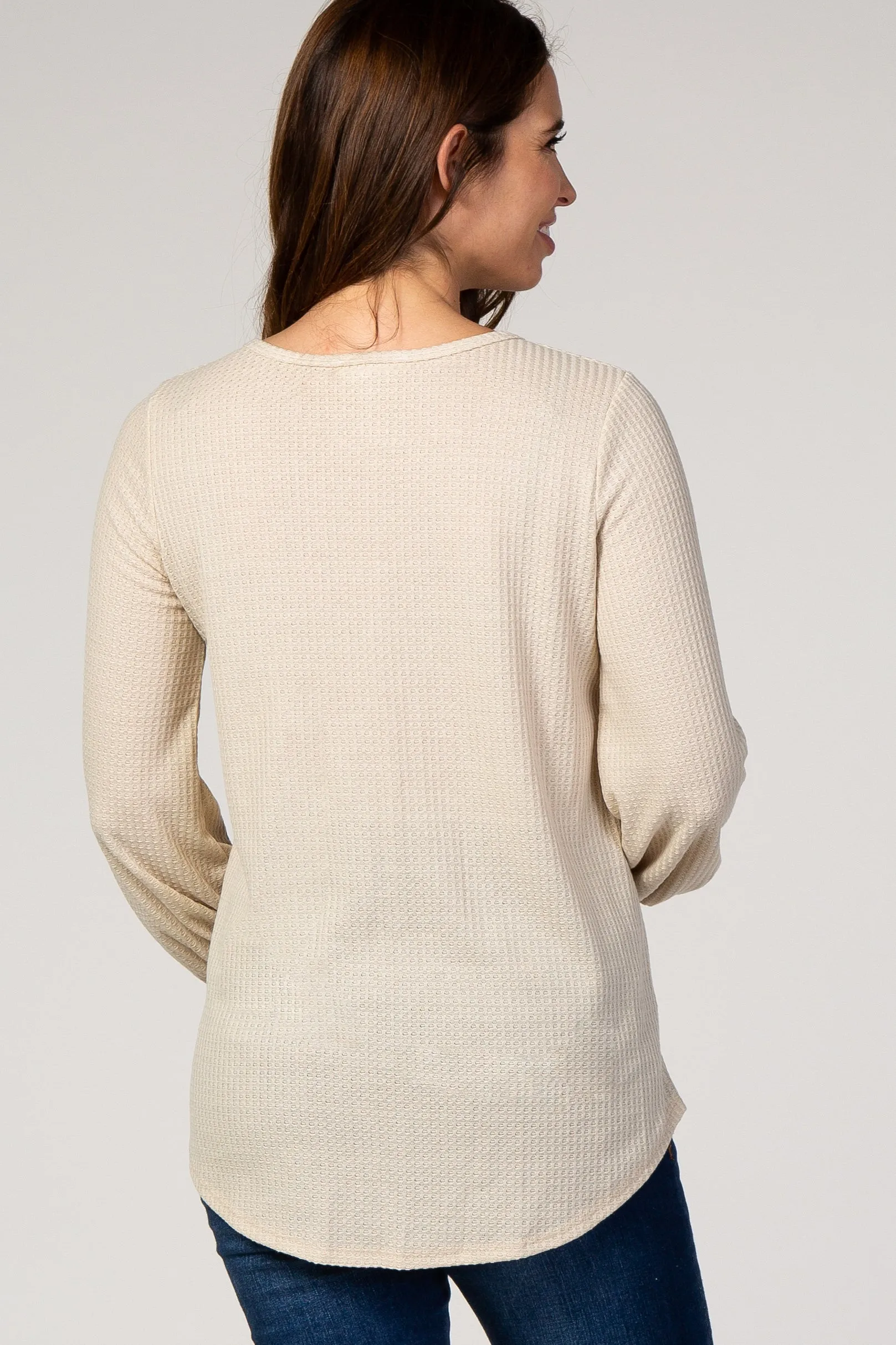 Beige Waffle Knit Button Front Maternity Top sold by Pinkblush product image thumbnail 3