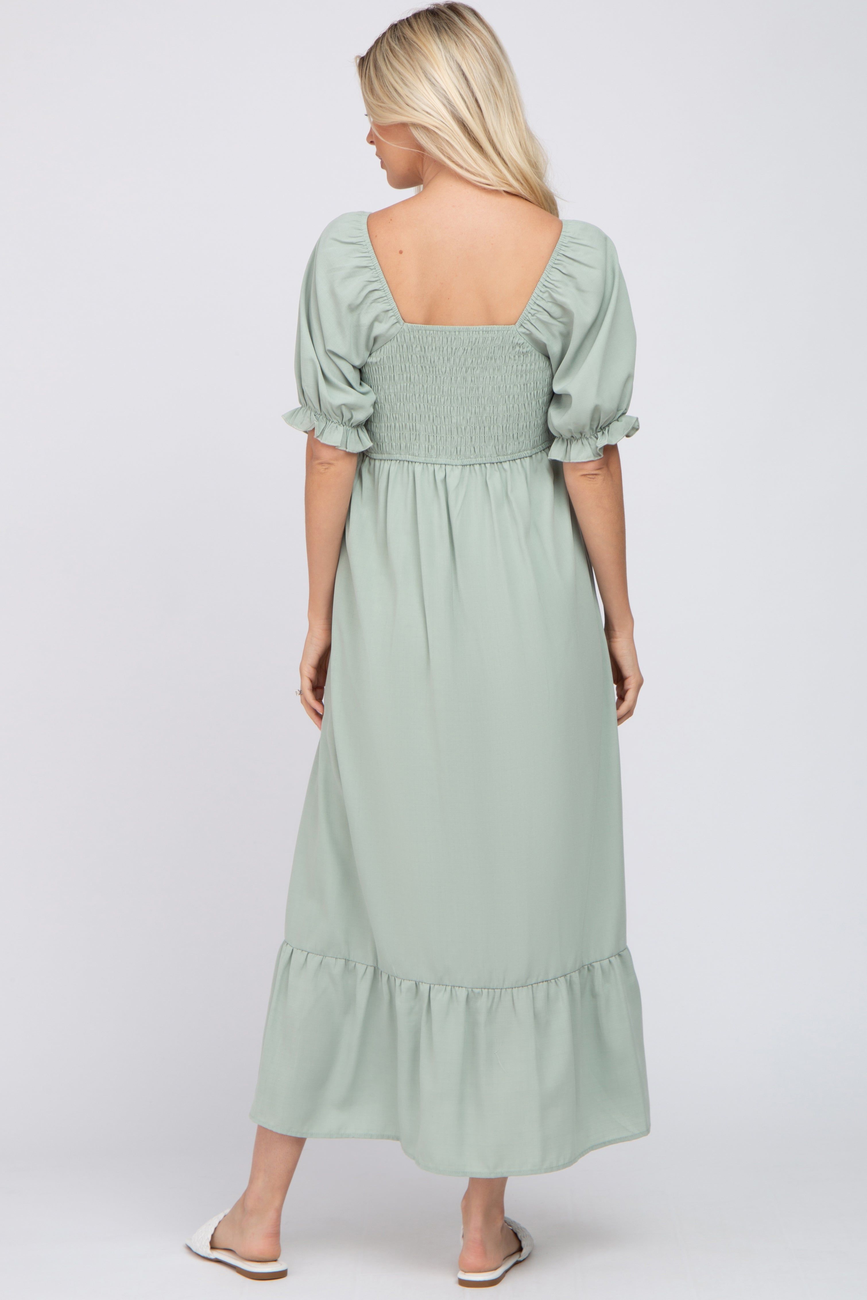 Mint Smocked Sweetheart Neck Maxi Dress sold by Pinkblush product image thumbnail 3